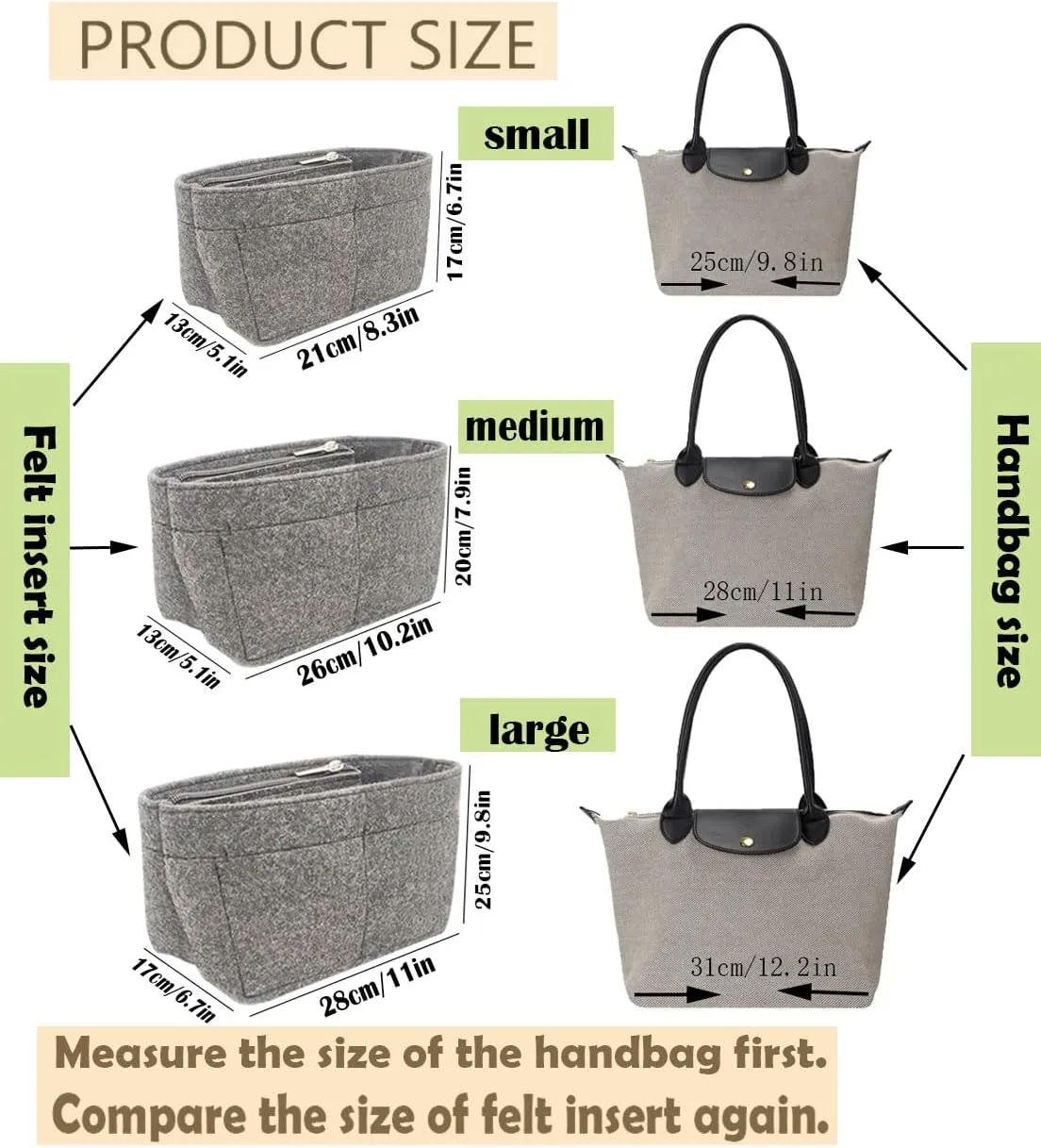 Lckaey Organizer Insert for Pliage Purse, Tote, Handbag - Navy Blue