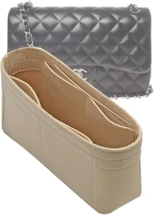 Lckaey Purse Insert for classic flap bag insert small bag - Premium Handbag Felt Organizer No zipper2009beige-S