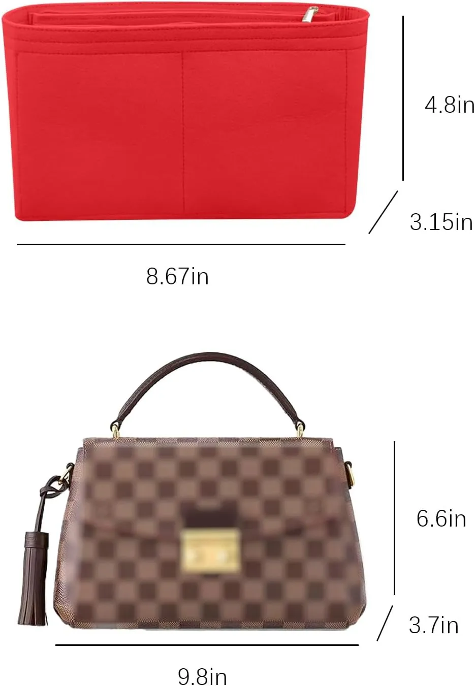 Lckaey Purse insert for croisette organizer insert la croisette pot felt Organizer Y079-red