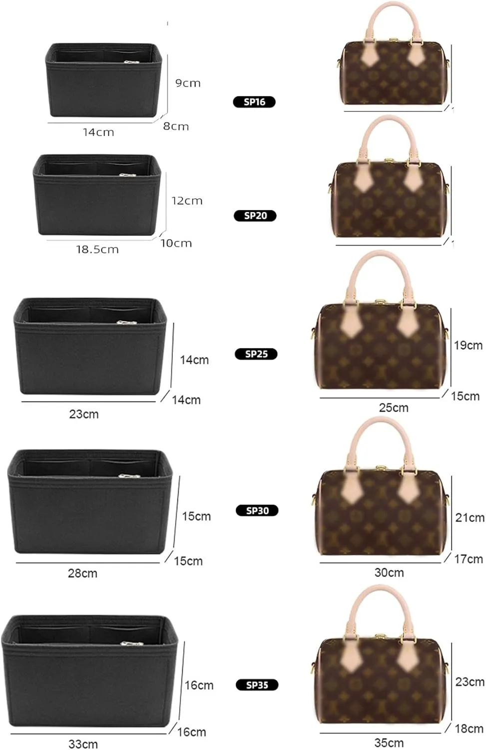 Lckaey Purse insert for Speedy 16 HandBag protective insert Tote Bag and hand bag protector insert Y095black-Mini