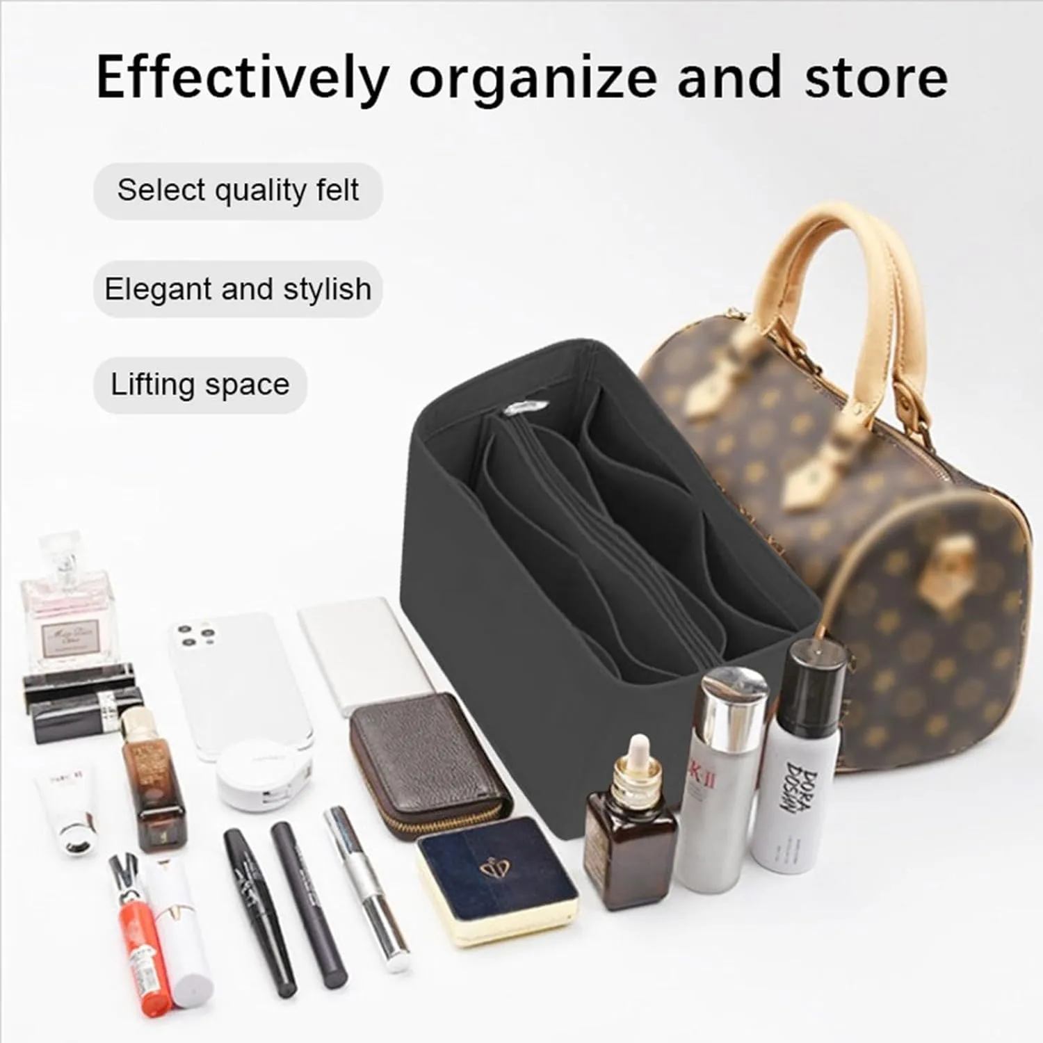 Lckaey Purse insert for Speedy 16 HandBag protective insert Tote Bag and hand bag protector insert Y095black-Mini
