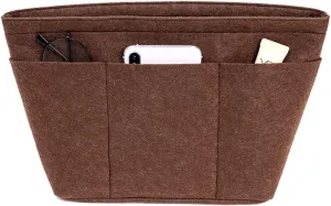 Lckaey Purse Insert organizer ror Tote Felt Bag organizer with zipper1075brown-M
