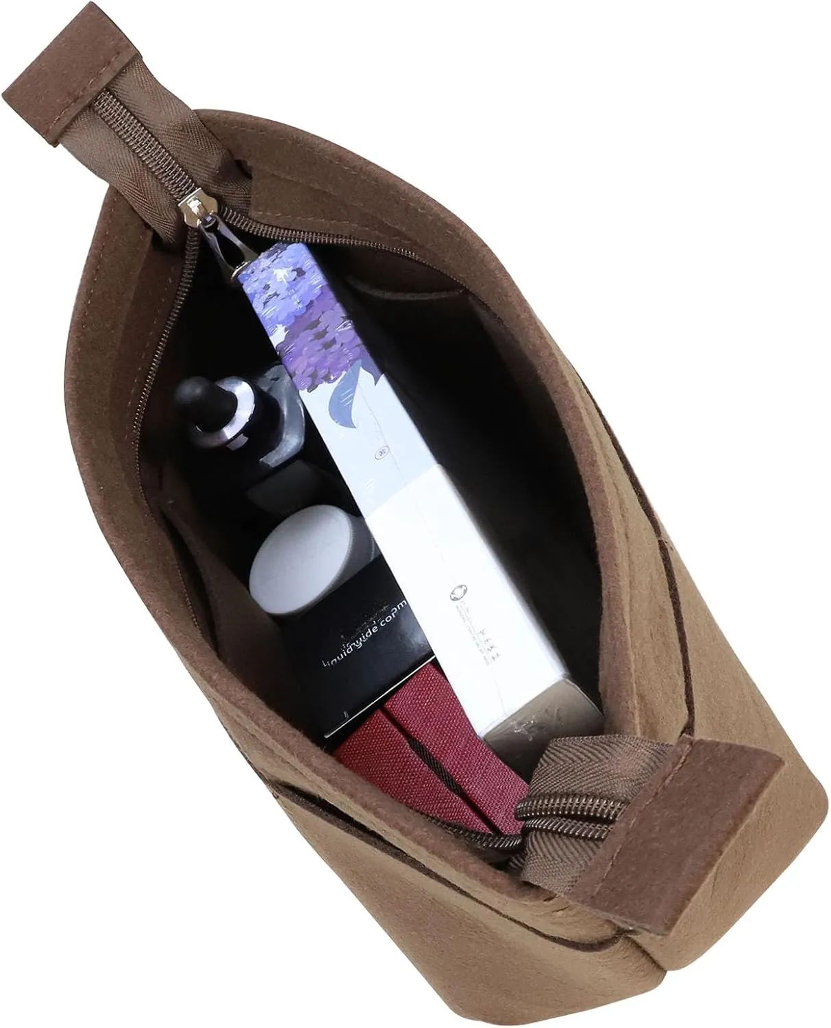 Lckaey Purse Insert organizer ror Tote Felt Bag organizer with zipper1075brown-M