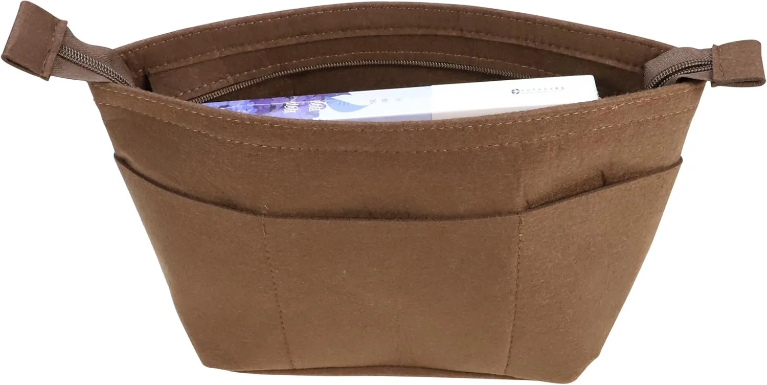 Lckaey Purse Insert organizer ror Tote Felt Bag organizer with zipper1075brown-M