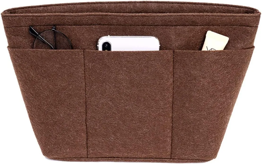 Lckaey Purse Insert organizer ror Tote Felt Bag organizer with zipper1075brown-M