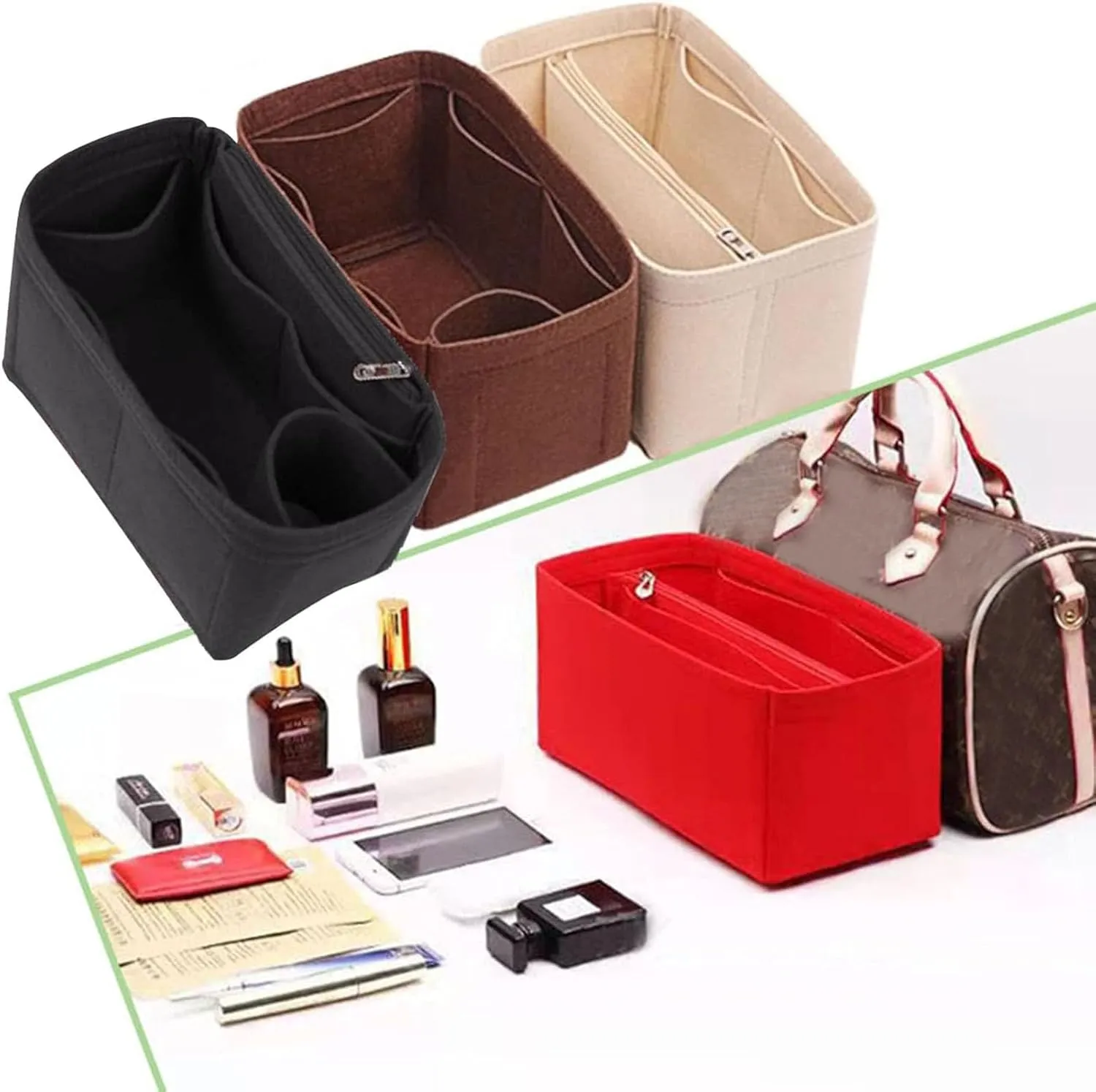 Lckaey Purse Inserts for Speedy 35 Organizer Insert, for monogram bag, HandBag protective insert Tote Bag and hand bag protector, organizer insert 1083Coffee-XL
