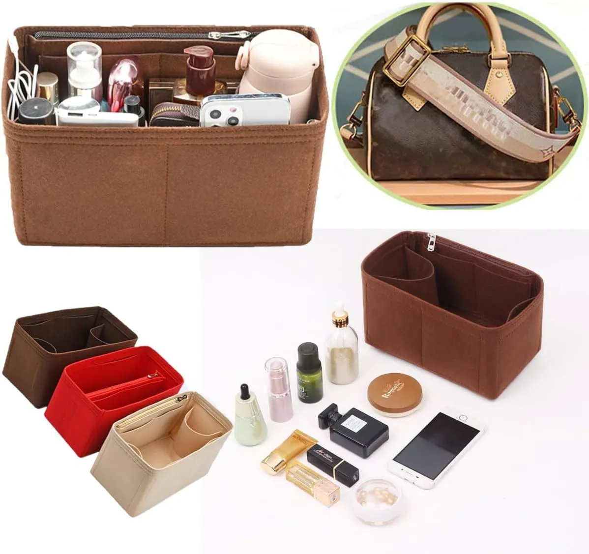 Lckaey Purse Inserts for Speedy 35 Organizer Insert, for monogram bag, HandBag protective insert Tote Bag and hand bag protector, organizer insert 1083Coffee-XL