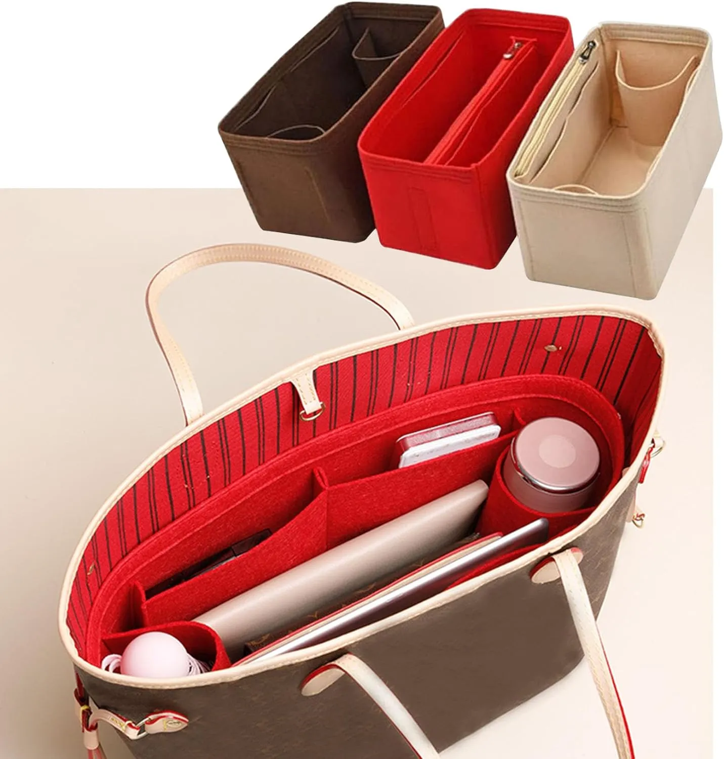 Lckaey Purse Inserts for Speedy 35 Organizer Insert, for monogram bag, HandBag protective insert Tote Bag and hand bag protector, organizer insert 1083Coffee-XL