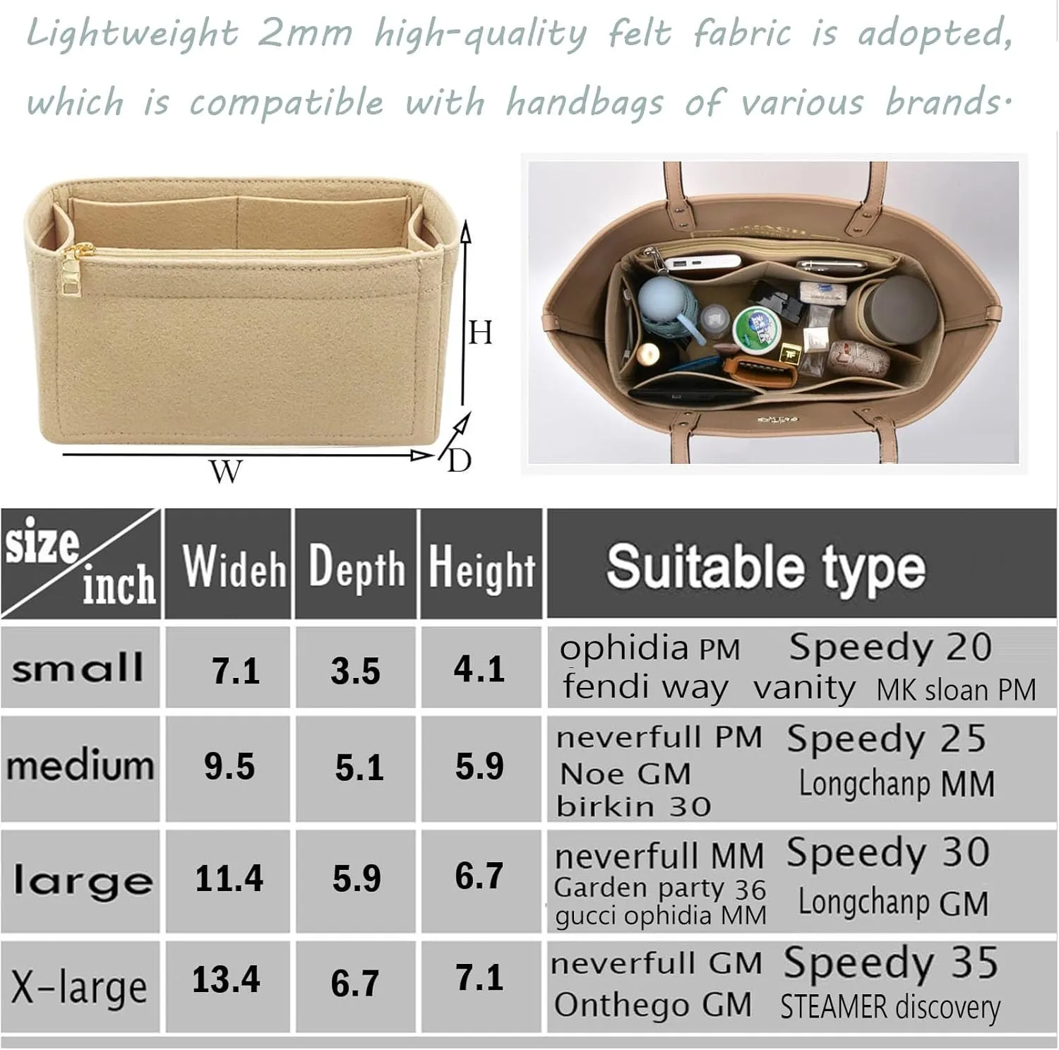 Lckaey Purse Inserts for Speedy 35 Organizer Insert, for monogram bag, HandBag protective insert Tote Bag and hand bag protector, organizer insert 1083Coffee-XL