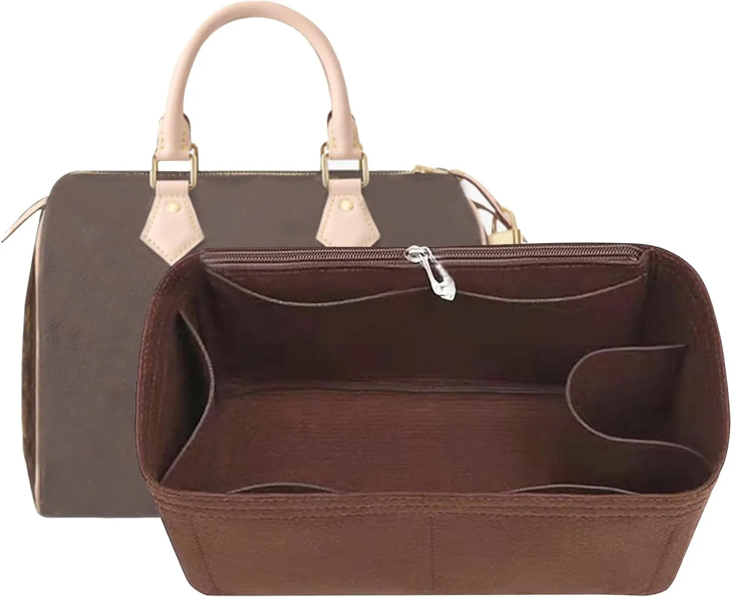 Lckaey Purse Inserts for Speedy 35 Organizer Insert, for monogram bag, HandBag protective insert Tote Bag and hand bag protector, organizer insert 1083Coffee-XL