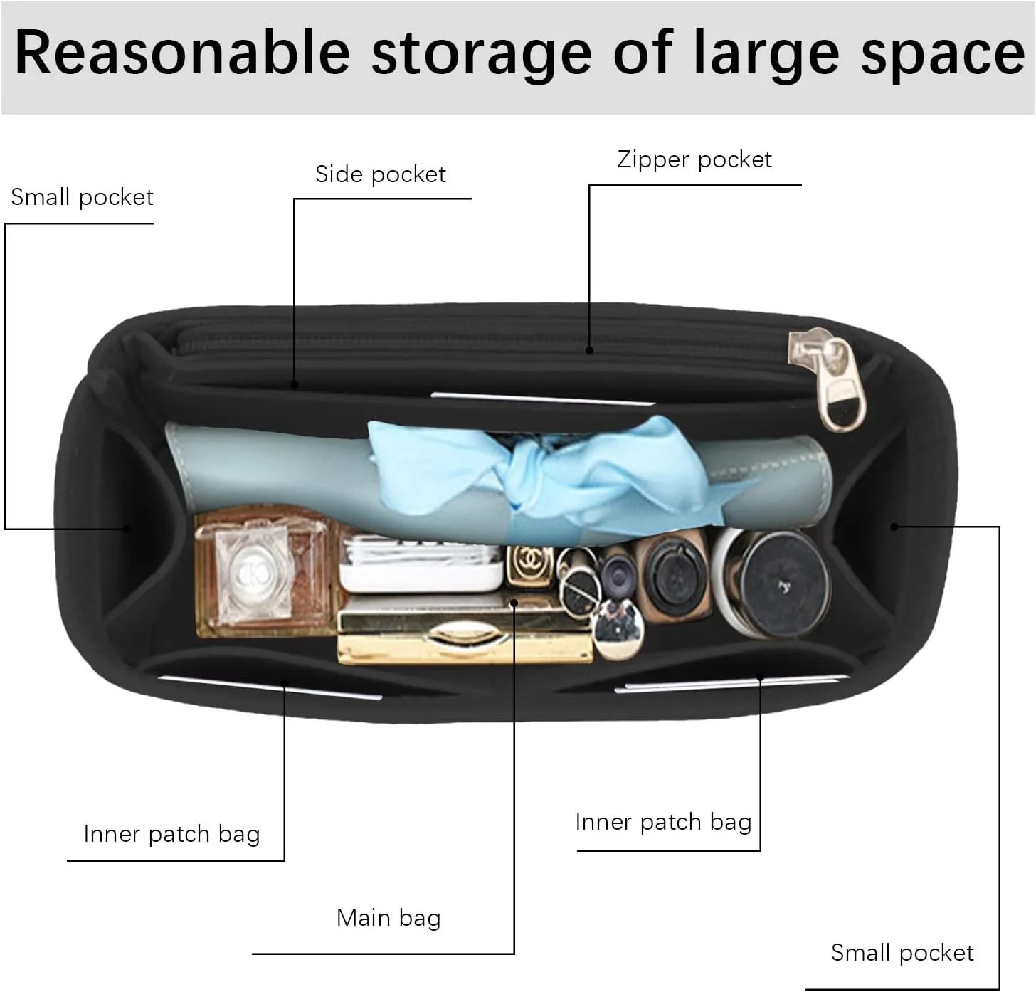 Lckaey Purse Organizer for Chanel 22 Handbag - Single Shoulder Felt Organizer Insert - Y081-Black-M