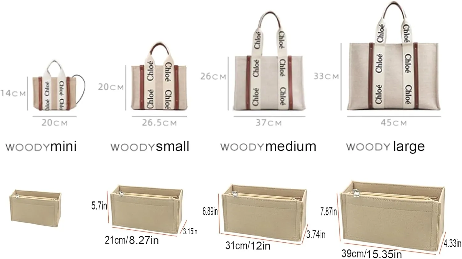 Lckaey purse organizer for chloe woody tote bag insert large medium Small wallet Felt organizer 1015Beige-S