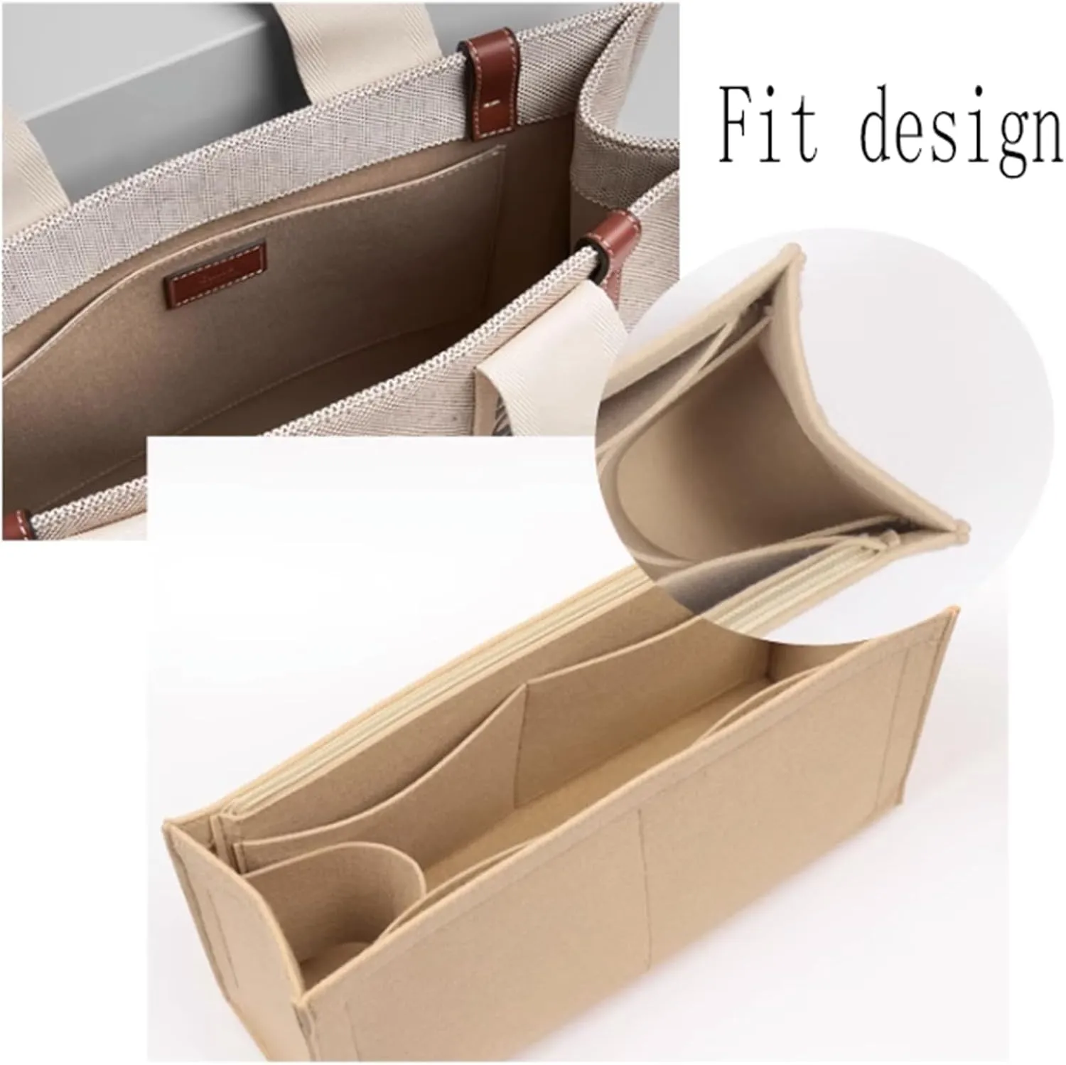 Lckaey purse organizer for chloe woody tote bag insert large medium Small wallet Felt organizer 1015Beige-S