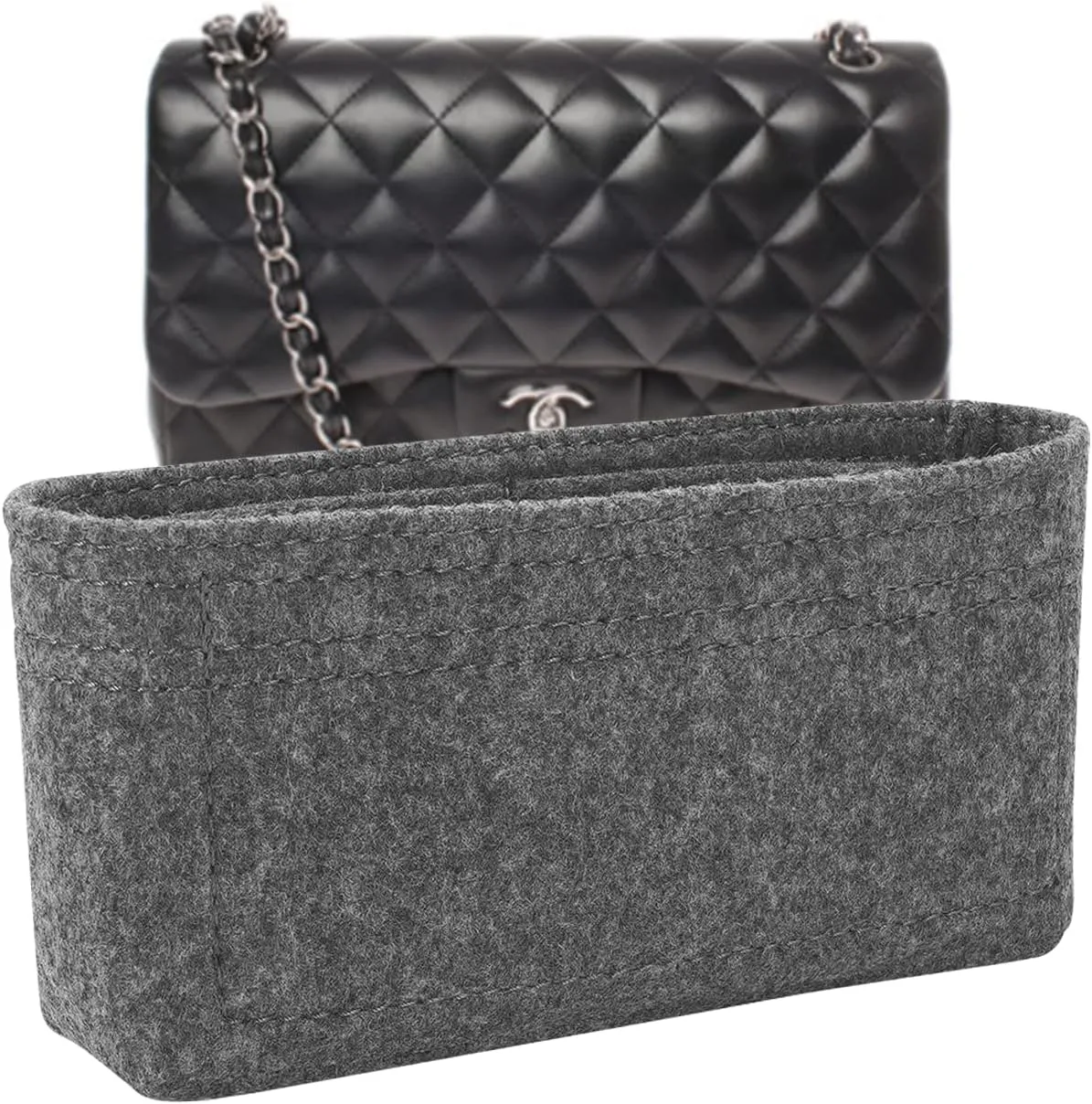 Lckaey Purse Organizer for classic flap bag organizer small Purse Insert - Felt Organizer No zipper2009lightgray-S