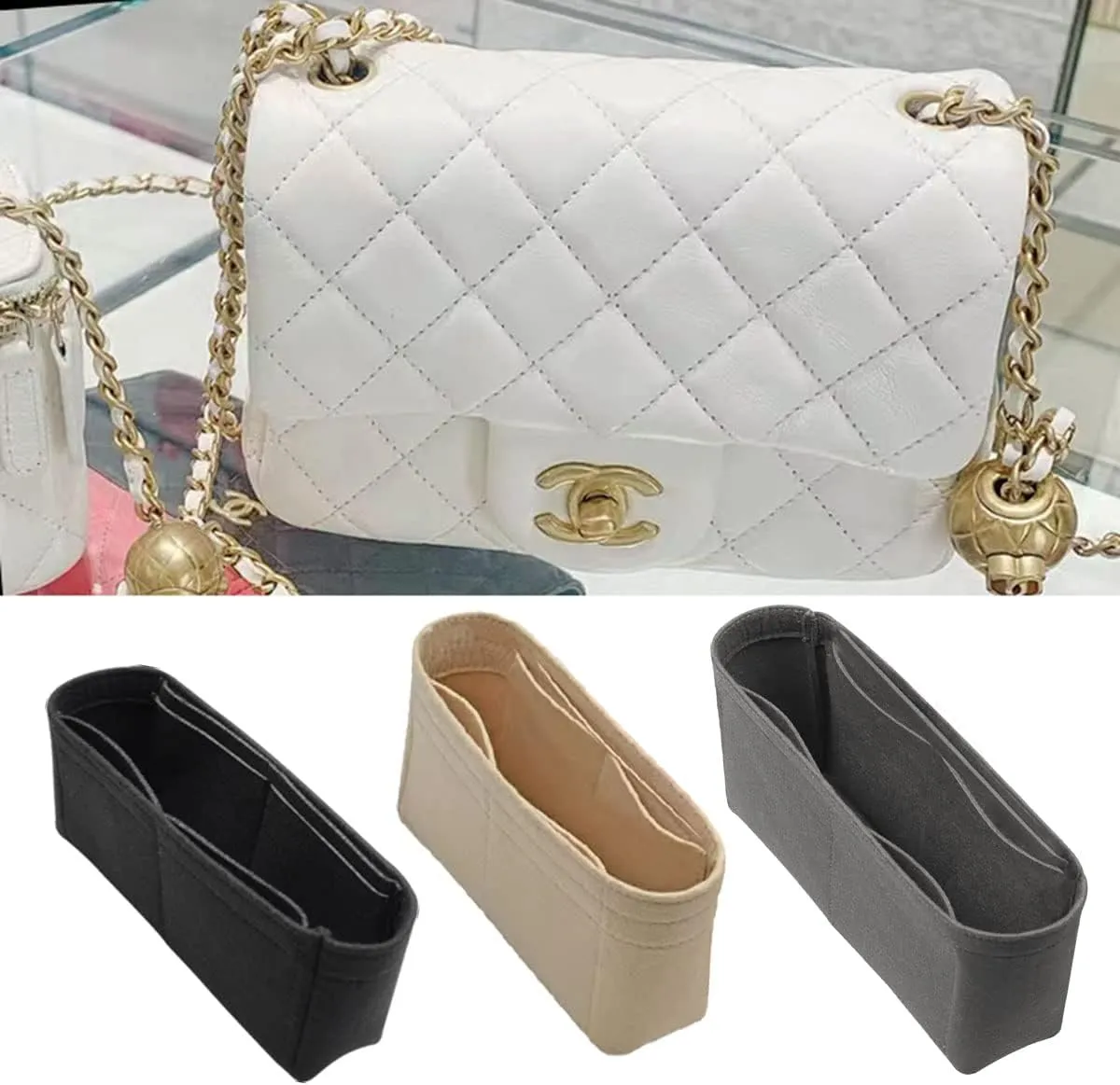 Lckaey Purse Organizer for classic flap bag organizer small Purse Insert - Felt Organizer No zipper2009lightgray-S