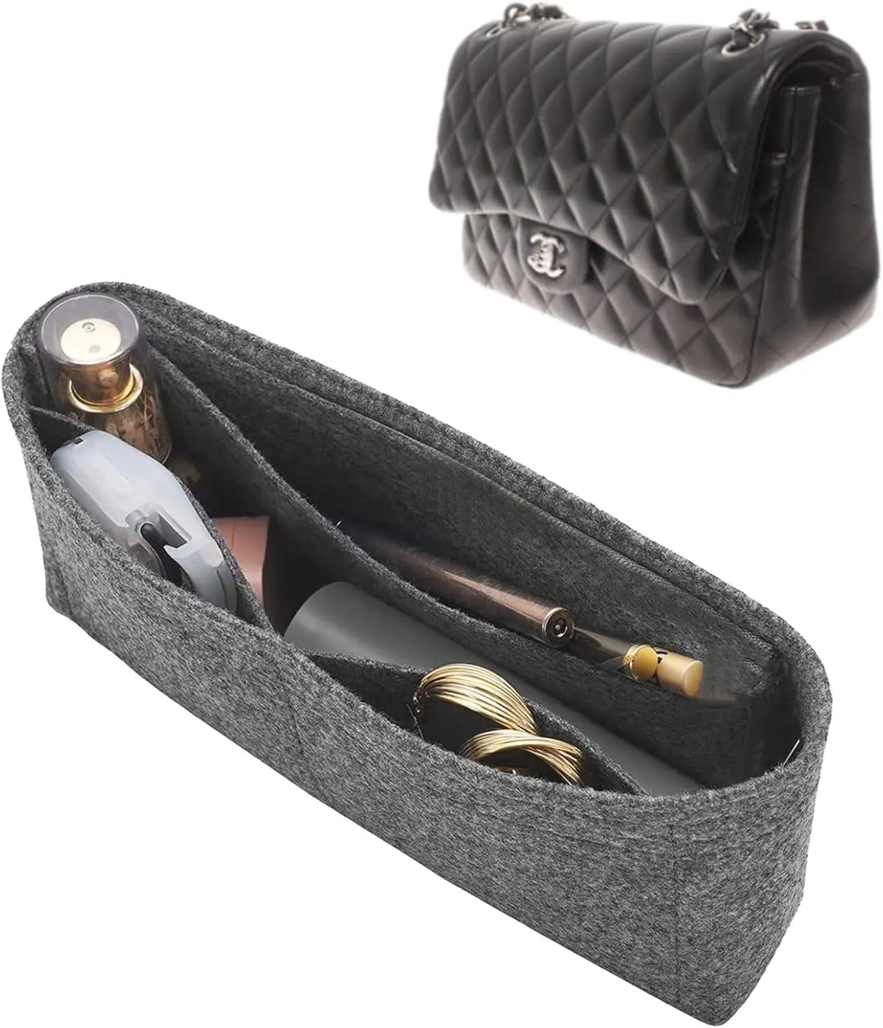 Lckaey Purse Organizer for classic flap bag organizer small Purse Insert - Felt Organizer No zipper2009lightgray-S