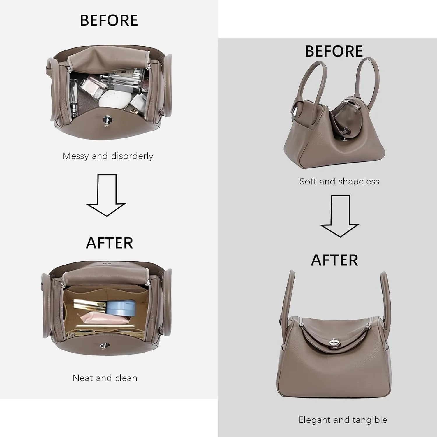 Lckaey Purse Organizer for hermes lindy 26 insert compatible birkin bag Felt Organizer Y077Khaki-S