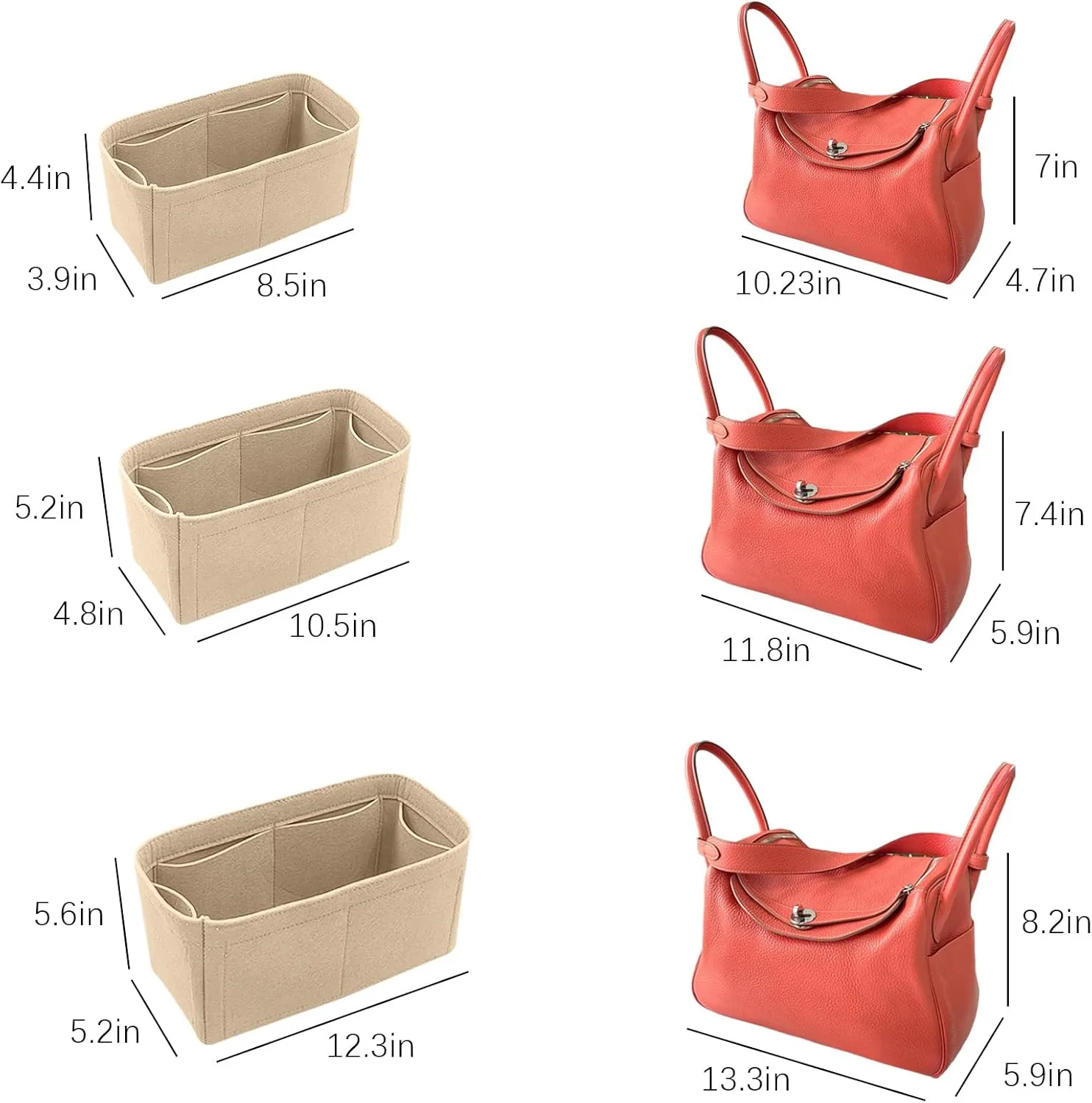 Lckaey Purse Organizer for hermes lindy 26 insert compatible birkin bag Felt Organizer Y077Khaki-S