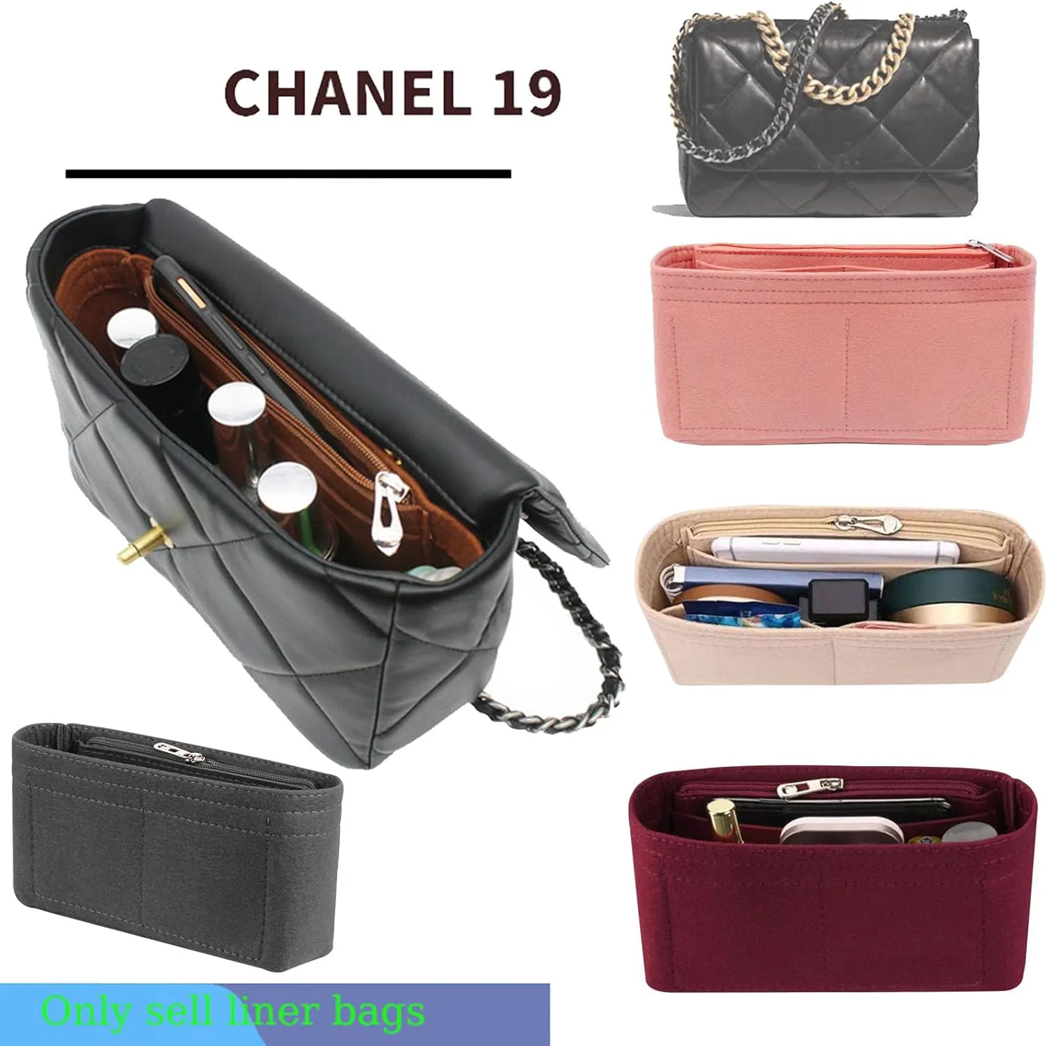 Lckaey Purse Organizer Insert for 19 Flap Bag Small bag Insert with Side Zipper Pocket 1016pink-S