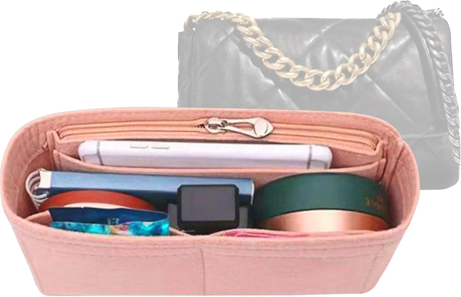 Lckaey Purse Organizer Insert for 19 Flap Bag Small bag Insert with Side Zipper Pocket 1016pink-S