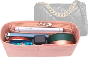 Lckaey Purse Organizer Insert for 19 Flap Bag Small bag Insert with Side Zipper Pocket 1016pink-S