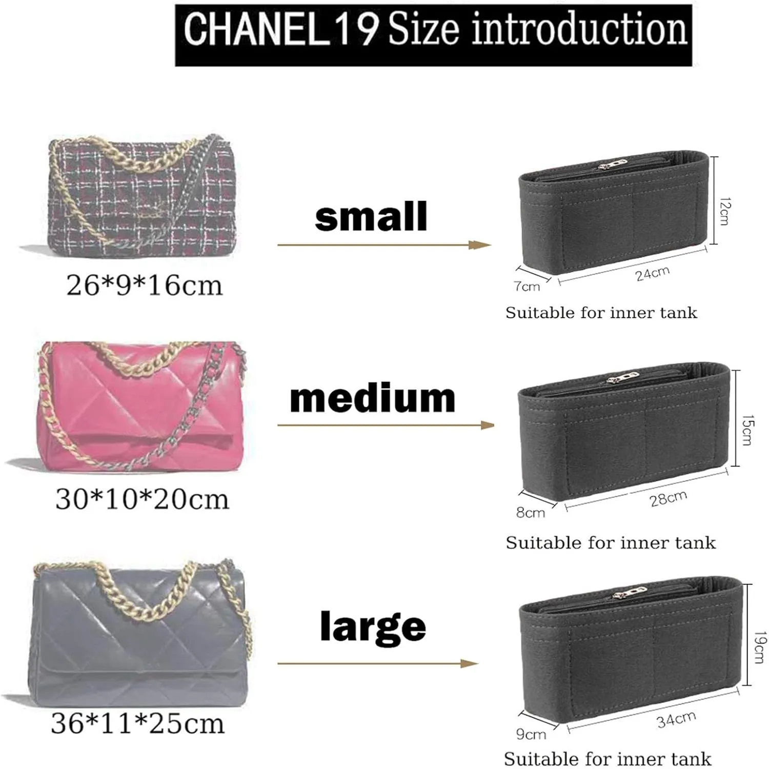 Lckaey Purse Organizer Insert for 19 Flap Bag Small bag Insert with Side Zipper Pocket 1016pink-S