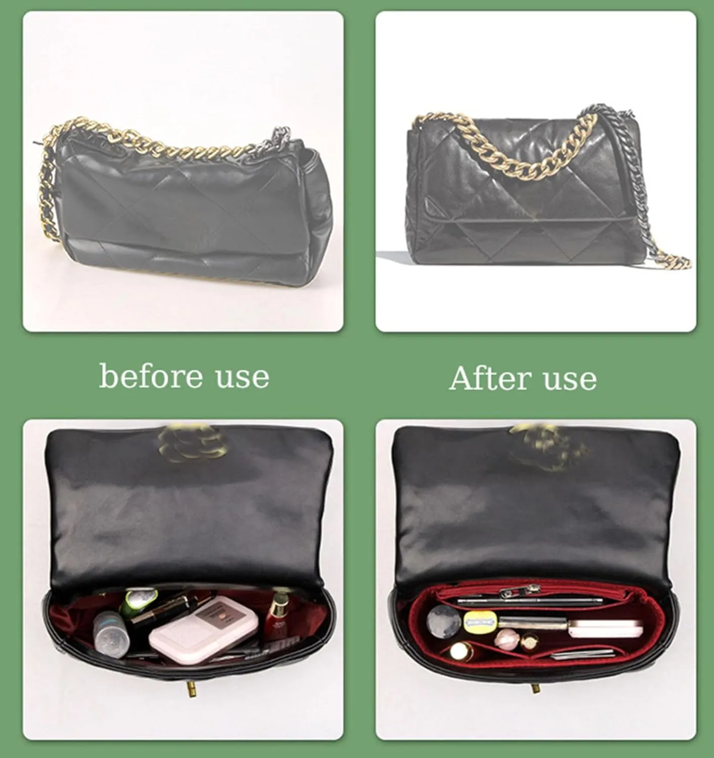 Lckaey Purse Organizer Insert for 19 Flap Bag Small bag Insert with Side Zipper Pocket 1016pink-S