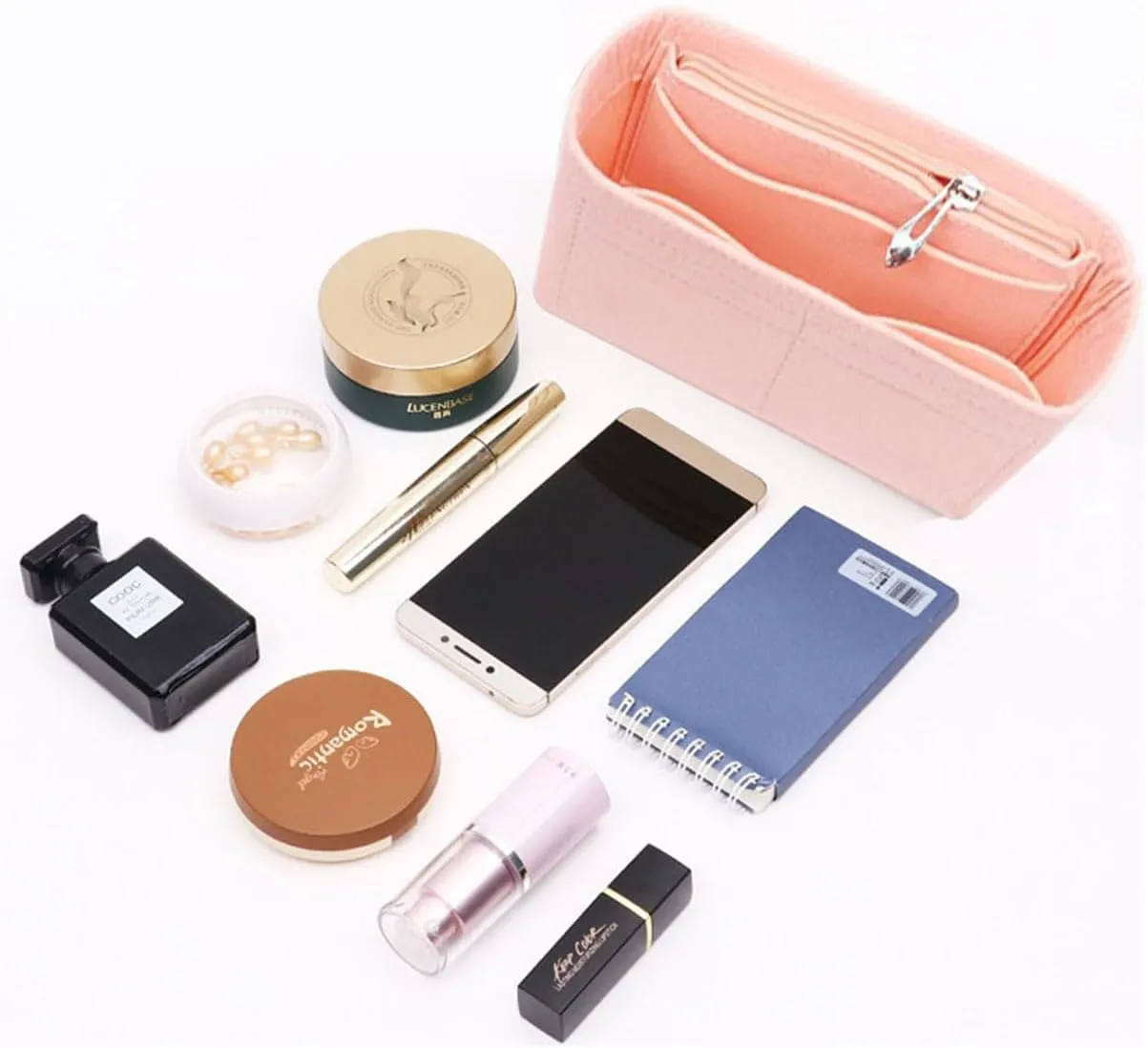 Lckaey Purse Organizer Insert for 19 Flap Bag Small bag Insert with Side Zipper Pocket 1016pink-S
