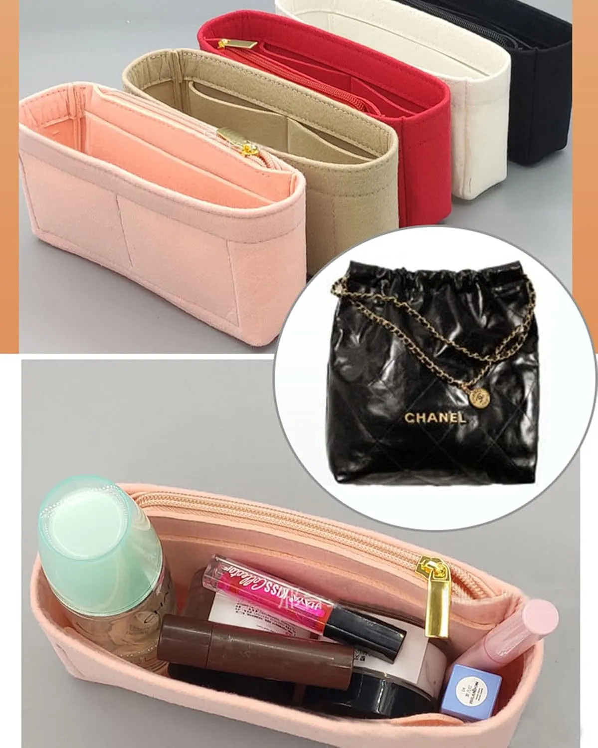 Lckaey Purse Organizer Insert for Chanel bag organizer insert reissue handbag with Side Zipper Pocket 2001Khaki -M