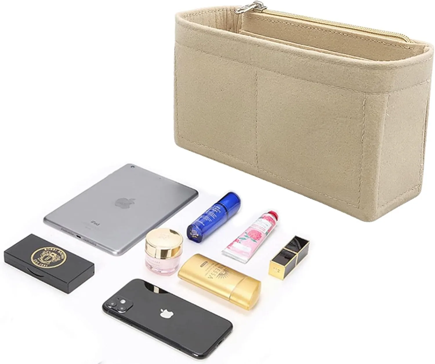 Lckaey Purse Organizer Insert for Chanel bag organizer insert reissue handbag with Side Zipper Pocket 2001Khaki -M