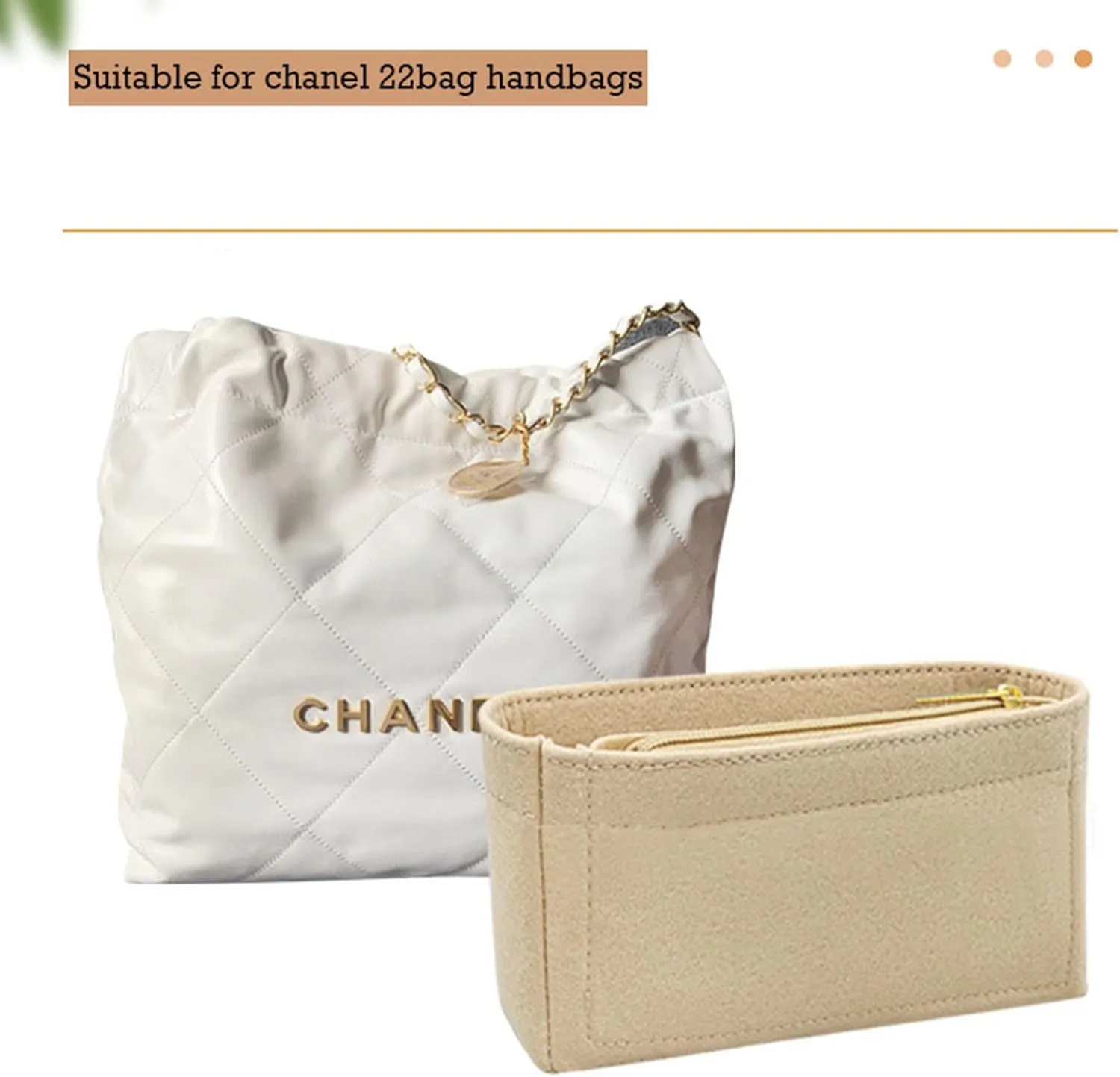 Lckaey Purse Organizer Insert for Chanel bag organizer insert reissue handbag with Side Zipper Pocket 2001Khaki- S