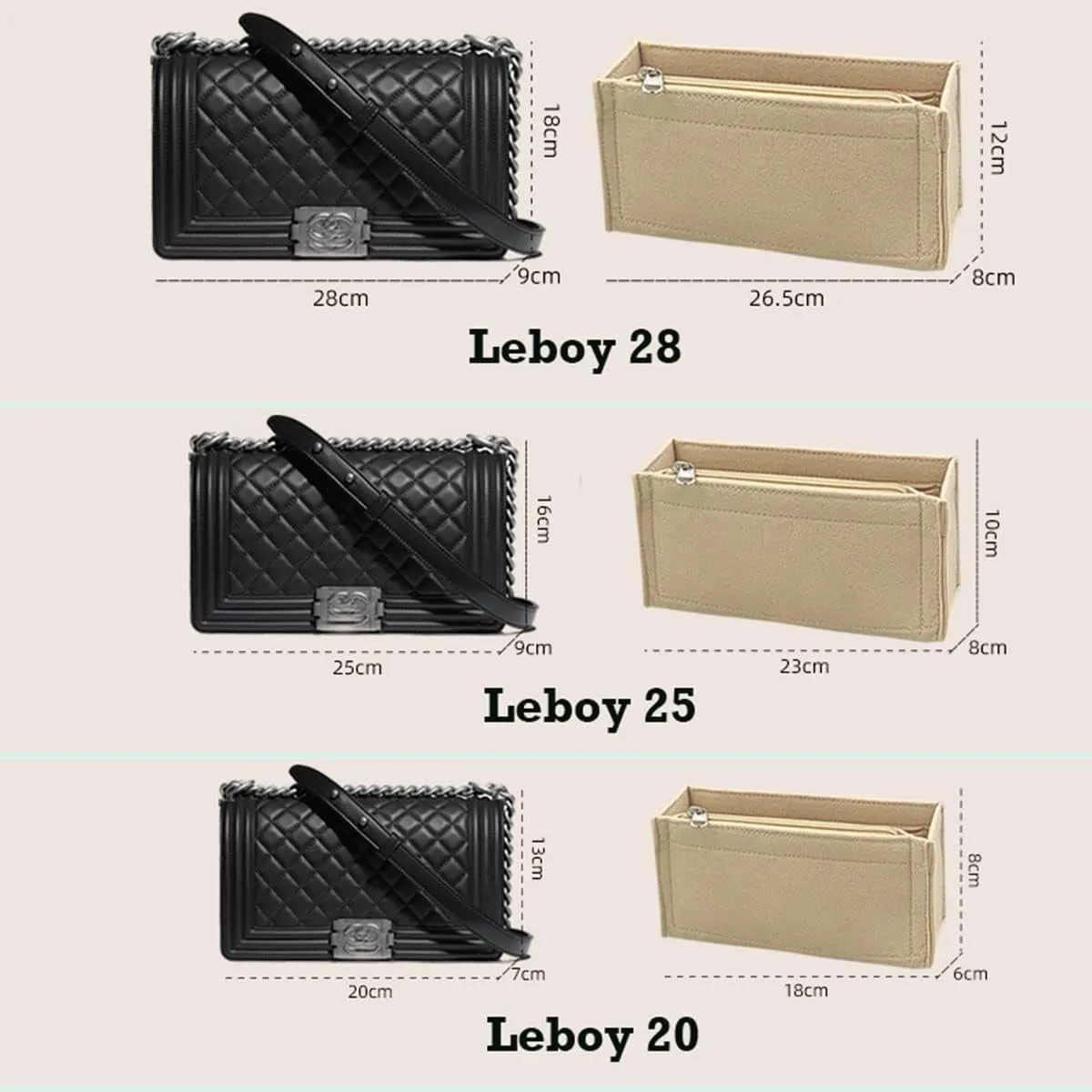 Lckaey Purse Organizer Insert-For leboy bag - organizer insert felt Bag 2017black-S