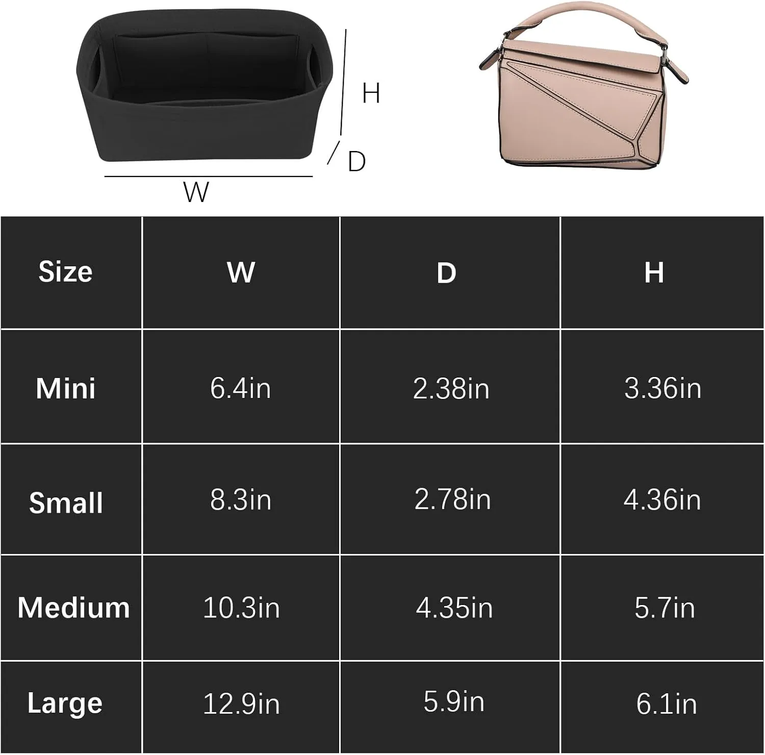 Lckaey Purse Organizer insert for loewe puzzle Handbag bag Felt insert Y091black-M
