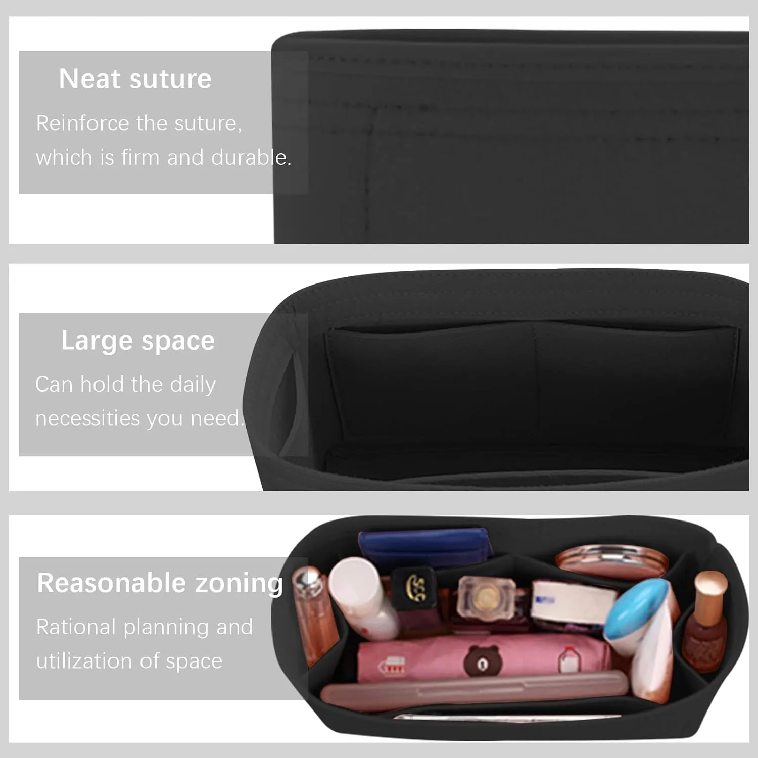 Lckaey Purse Organizer insert for loewe puzzle Handbag bag Felt insert Y091black-M