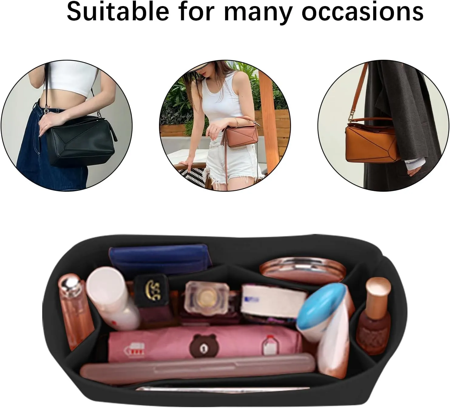 Lckaey Purse Organizer insert for loewe puzzle Handbag bag Felt insert Y091black-M