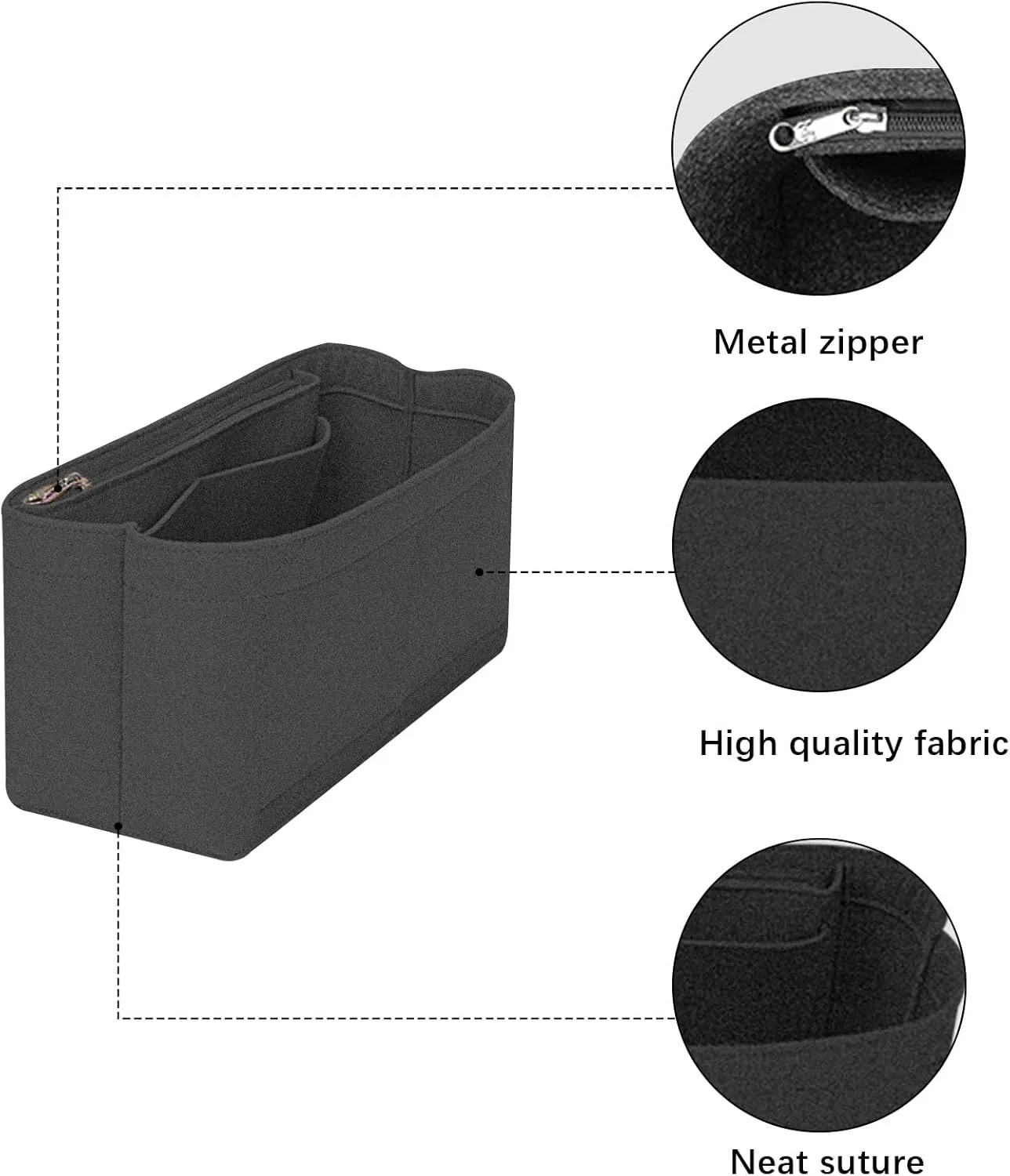 Lckaey Purse tote bag organizer for hermes garden party36 Handbag Felt insert Y085black-L