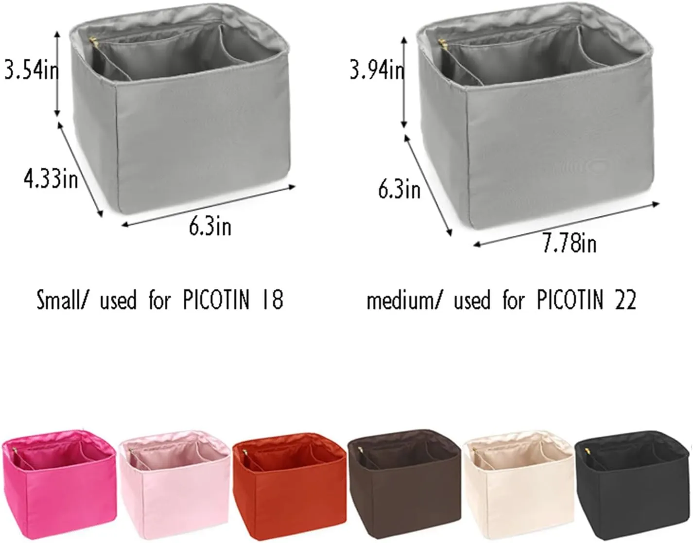 Lckaey Silky Purse Organizer for picotin 22 insert 1098Nylon red-M