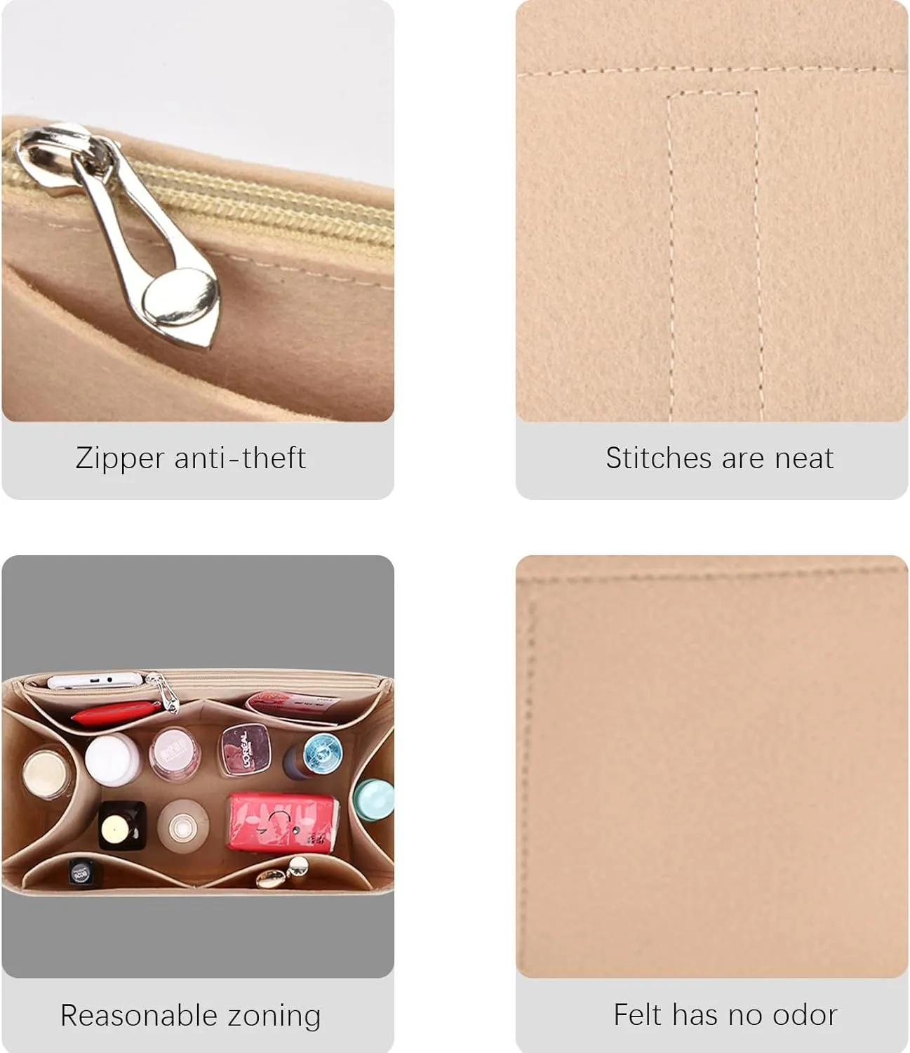 Lckaey small purse organizer for Speedy 20 HandBag protective insert Tote Bag and hand bag protector Y073Khaki-S