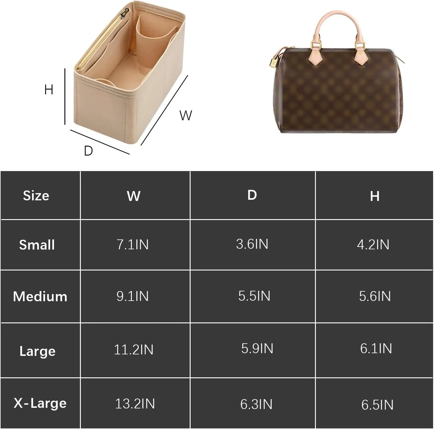Lckaey small purse organizer for Speedy 20 HandBag protective insert Tote Bag and hand bag protector Y073Khaki-S