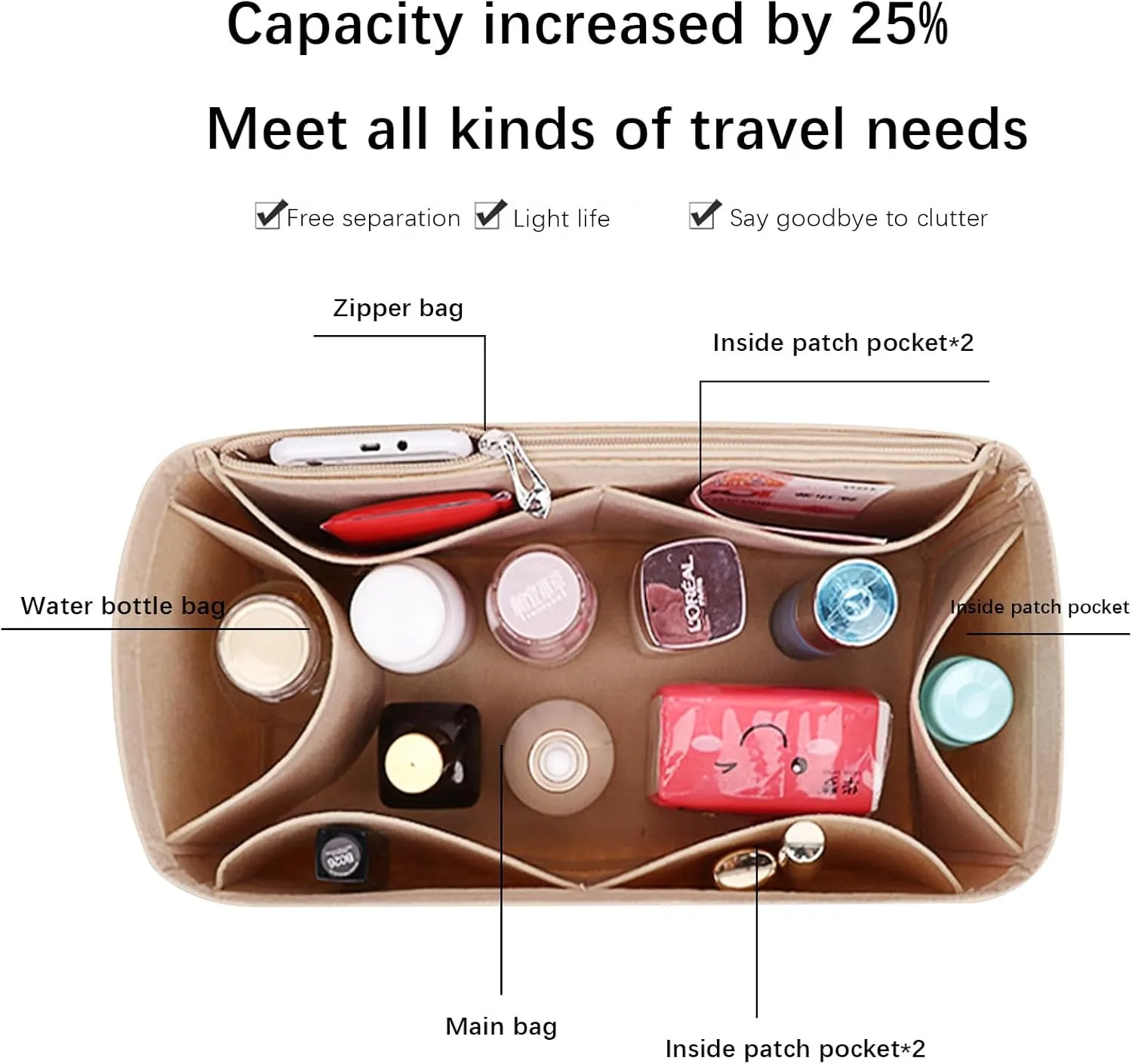 Lckaey small purse organizer for Speedy 20 HandBag protective insert Tote Bag and hand bag protector Y073Khaki-S