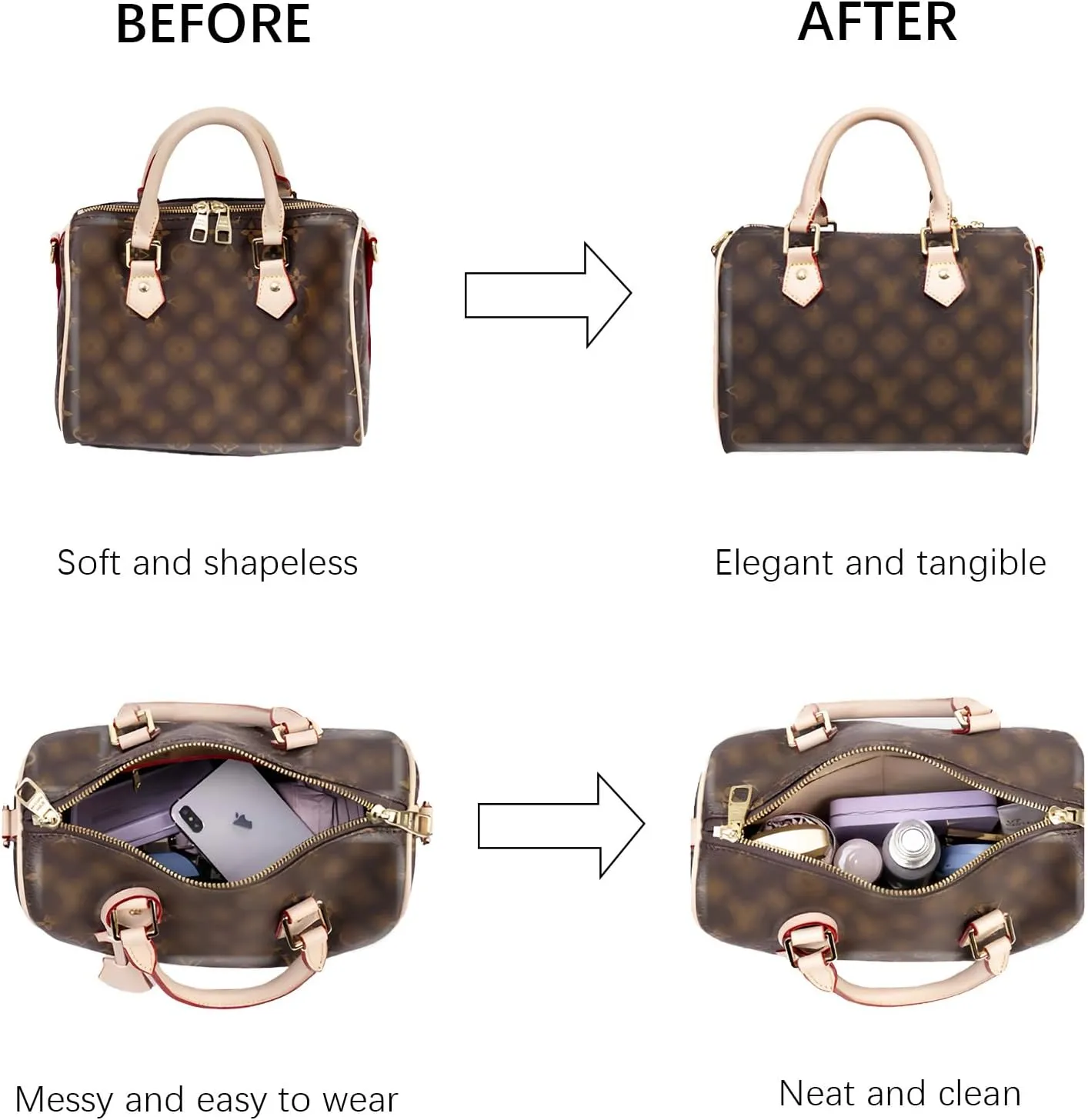 Lckaey small purse organizer for Speedy 20 HandBag protective insert Tote Bag and hand bag protector Y073Khaki-S