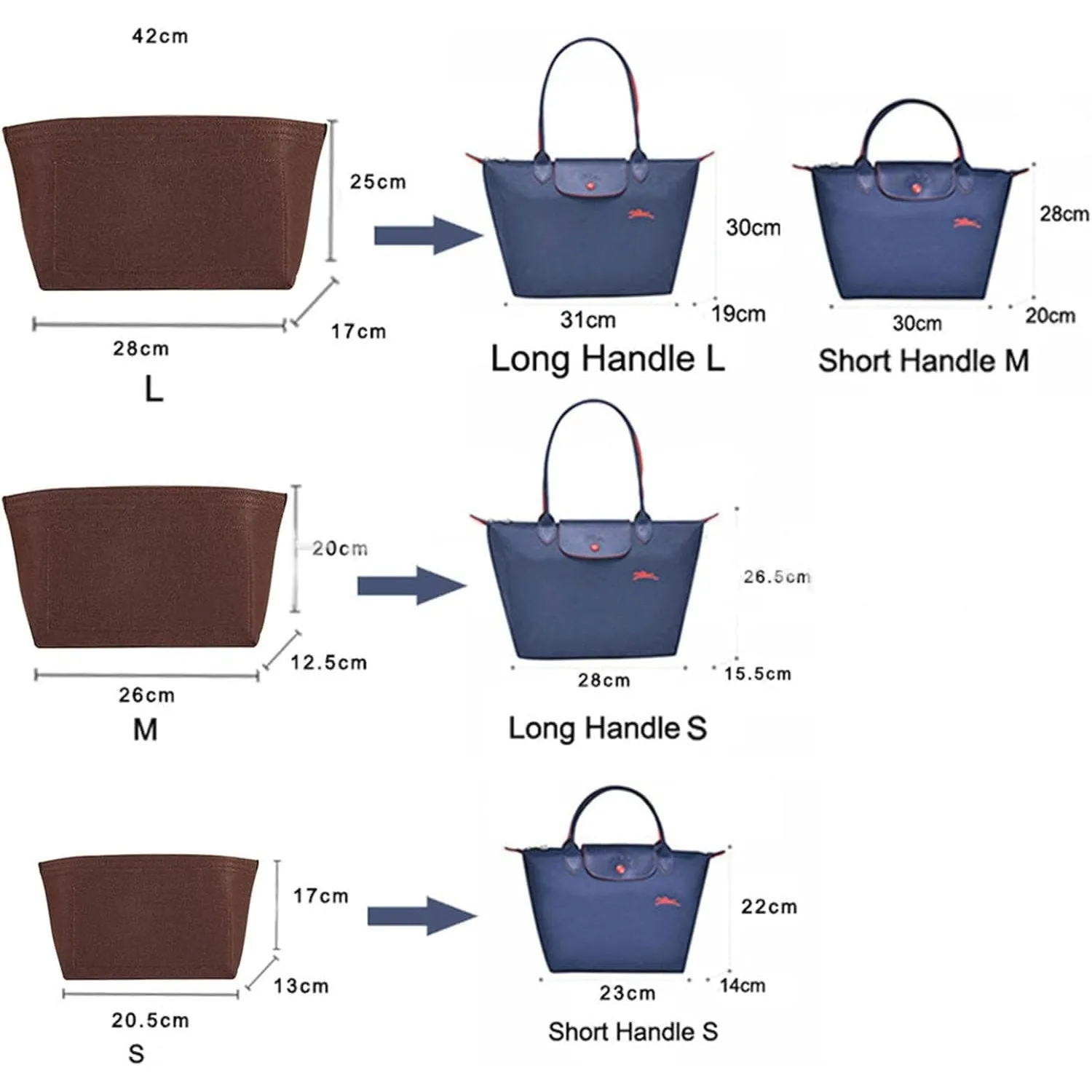 Lckaey tote bag insert for Longchamp Le Pliage bag organizer for tote organizer purse 1028pink-M