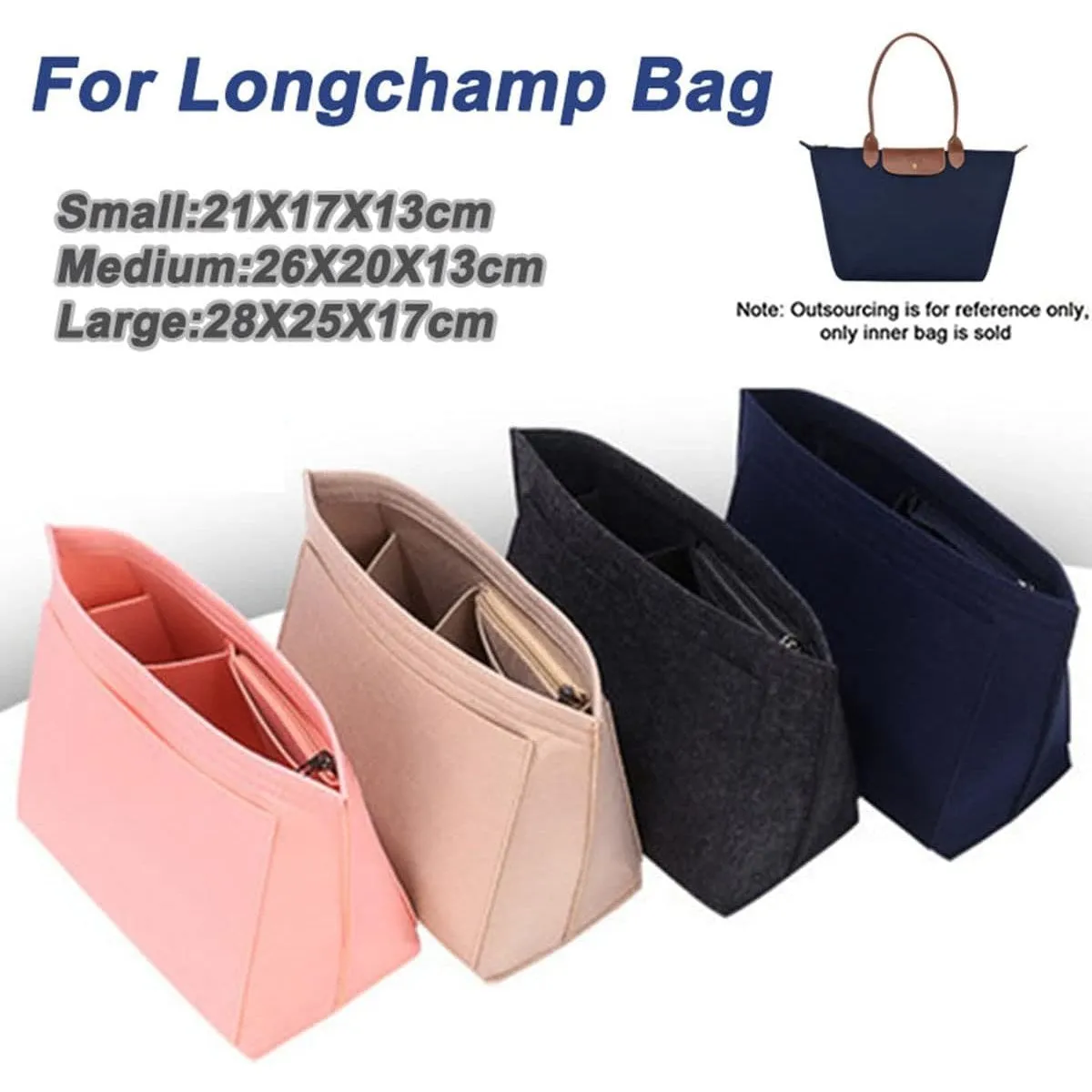 Lckaey tote bag insert for Longchamp Le Pliage bag organizer for tote organizer purse 1028pink-M