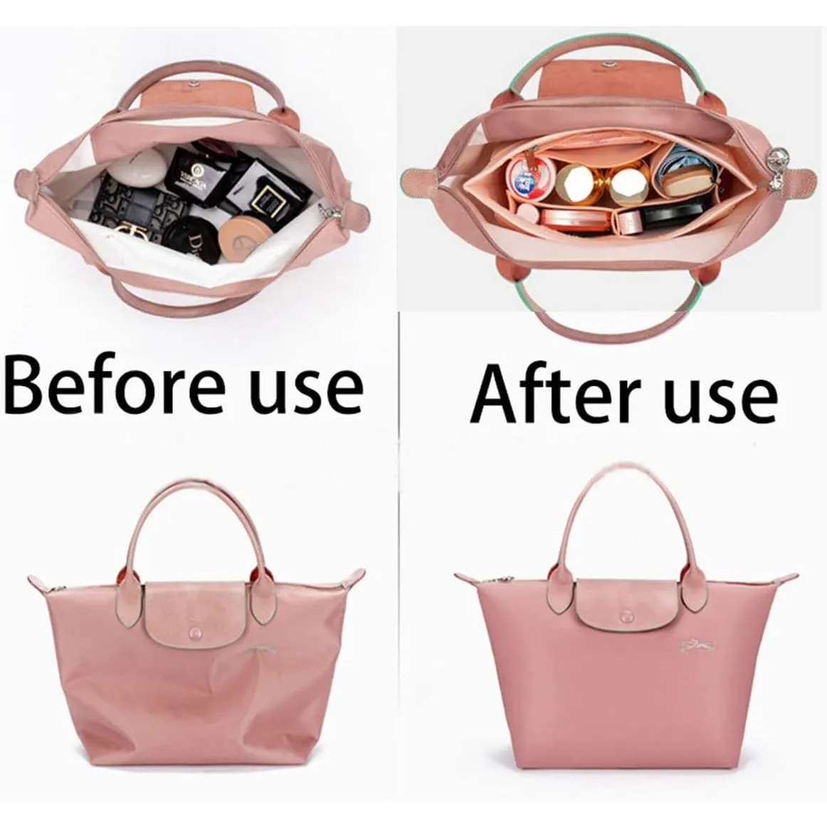 Lckaey tote bag insert for Longchamp Le Pliage bag organizer for tote organizer purse 1028pink-M