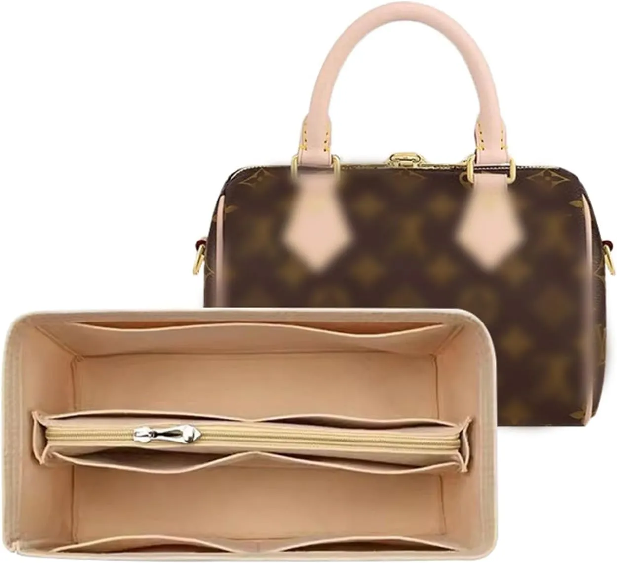 Lckaey tote bag organizer for Speedy 25 HandBag protective insert Tote Bag and hand bag insert Y095Khaki-M