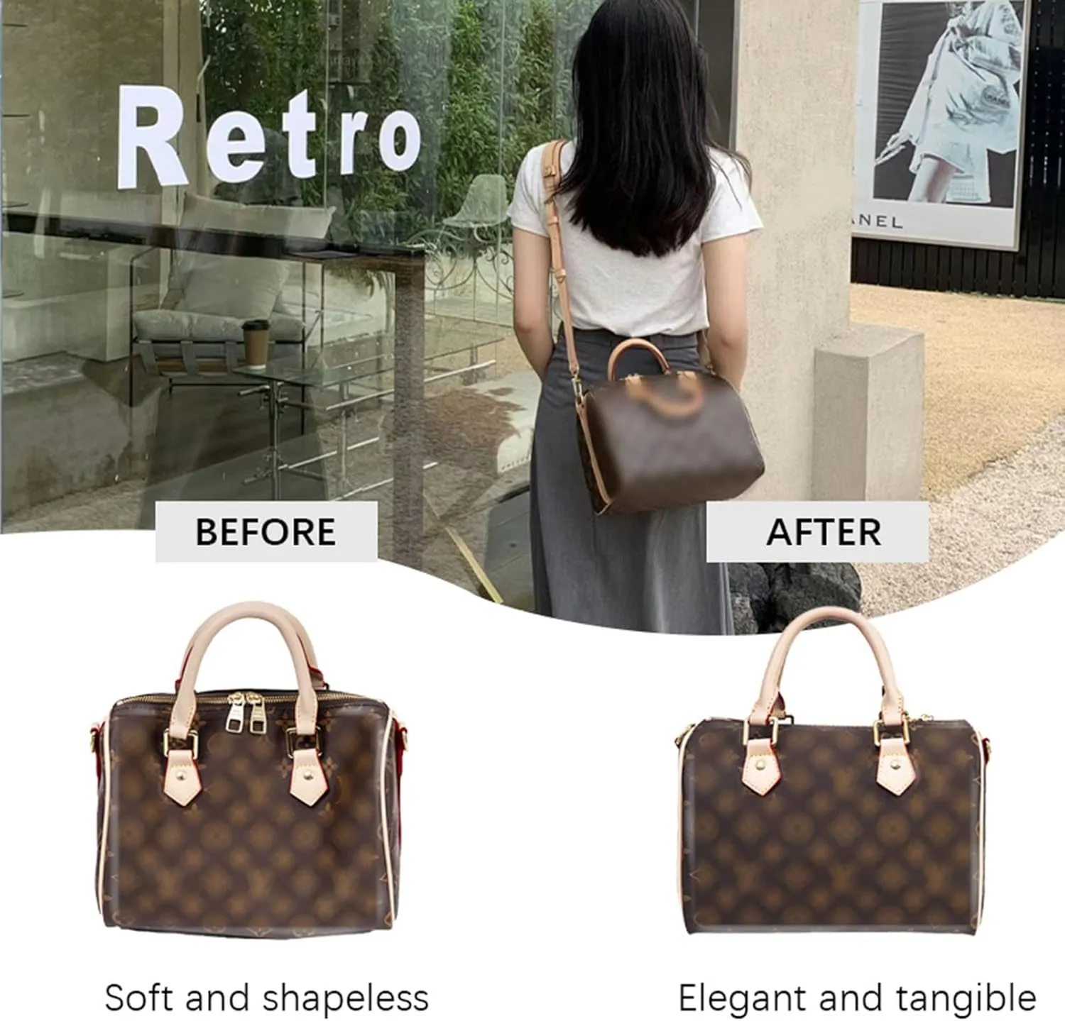 Lckaey tote bag organizer for Speedy 25 HandBag protective insert Tote Bag and hand bag insert Y095Khaki-M
