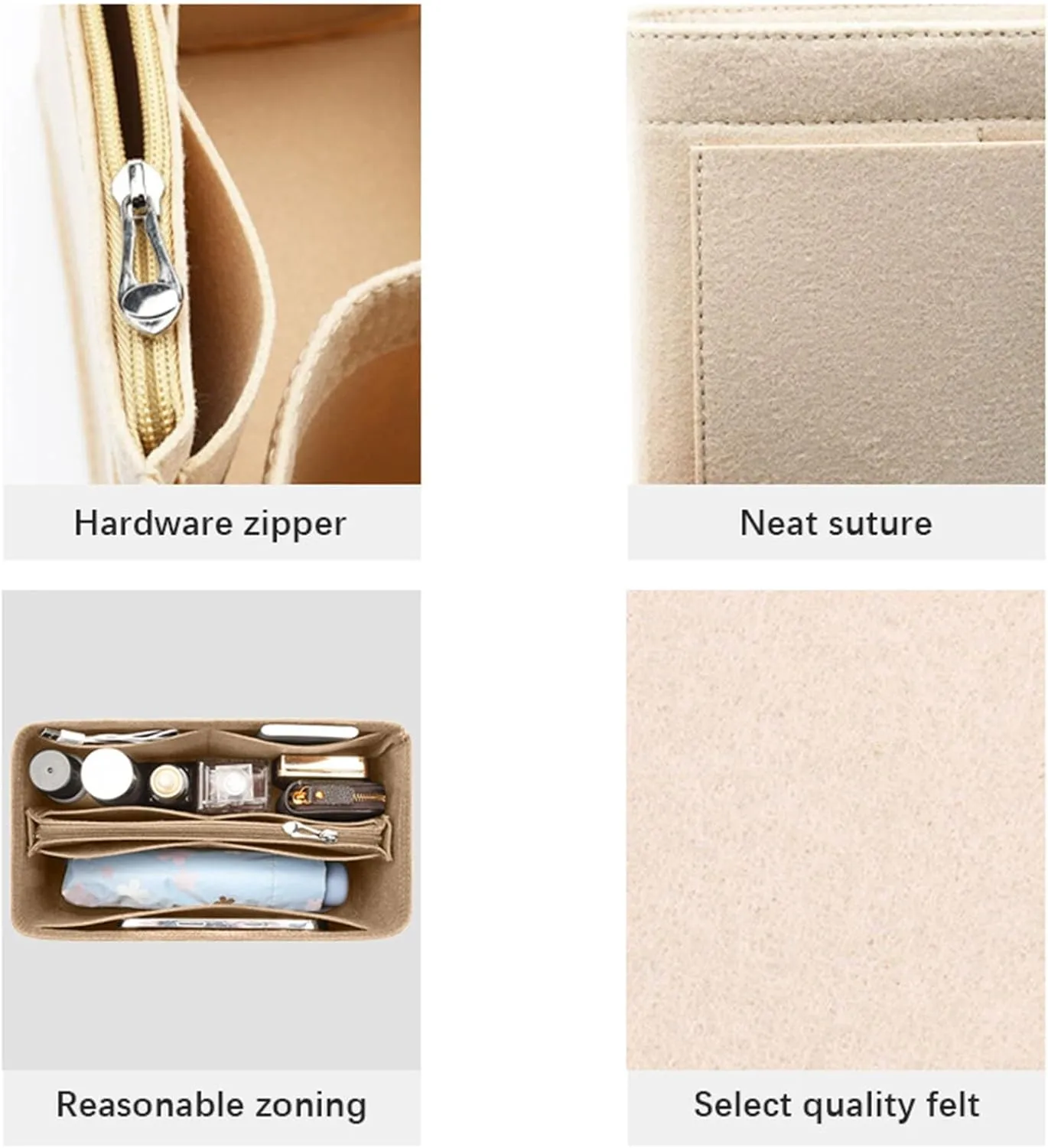 Lckaey tote bag organizer for Speedy 25 HandBag protective insert Tote Bag and hand bag insert Y095Khaki-M