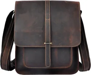 Le'aokuu Mens Genuine Leather Messenger Shoulder Sling Satchel Bag Cross Body