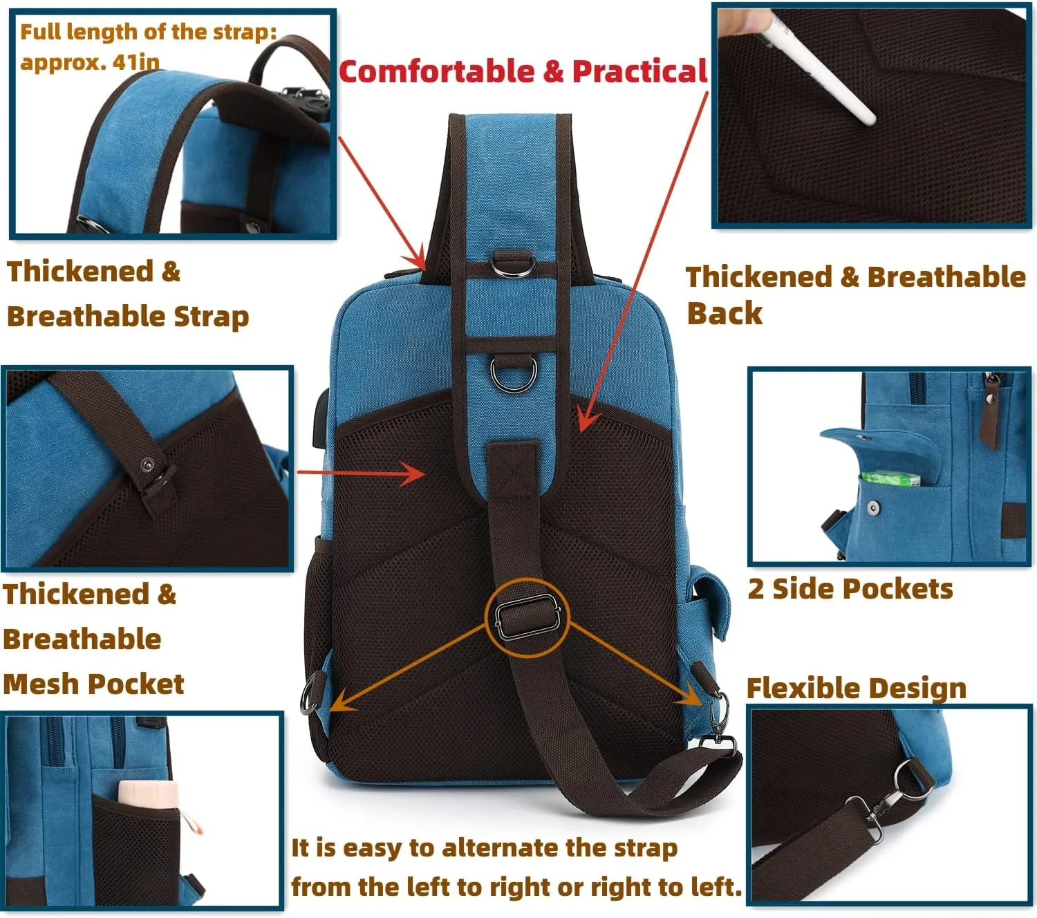 Leaper Retro Crossbody Bag Sling Bag Canvas Messenger Bag for Men Women Shoulder Bag Crossbody Handbags Satchel Travel Bag