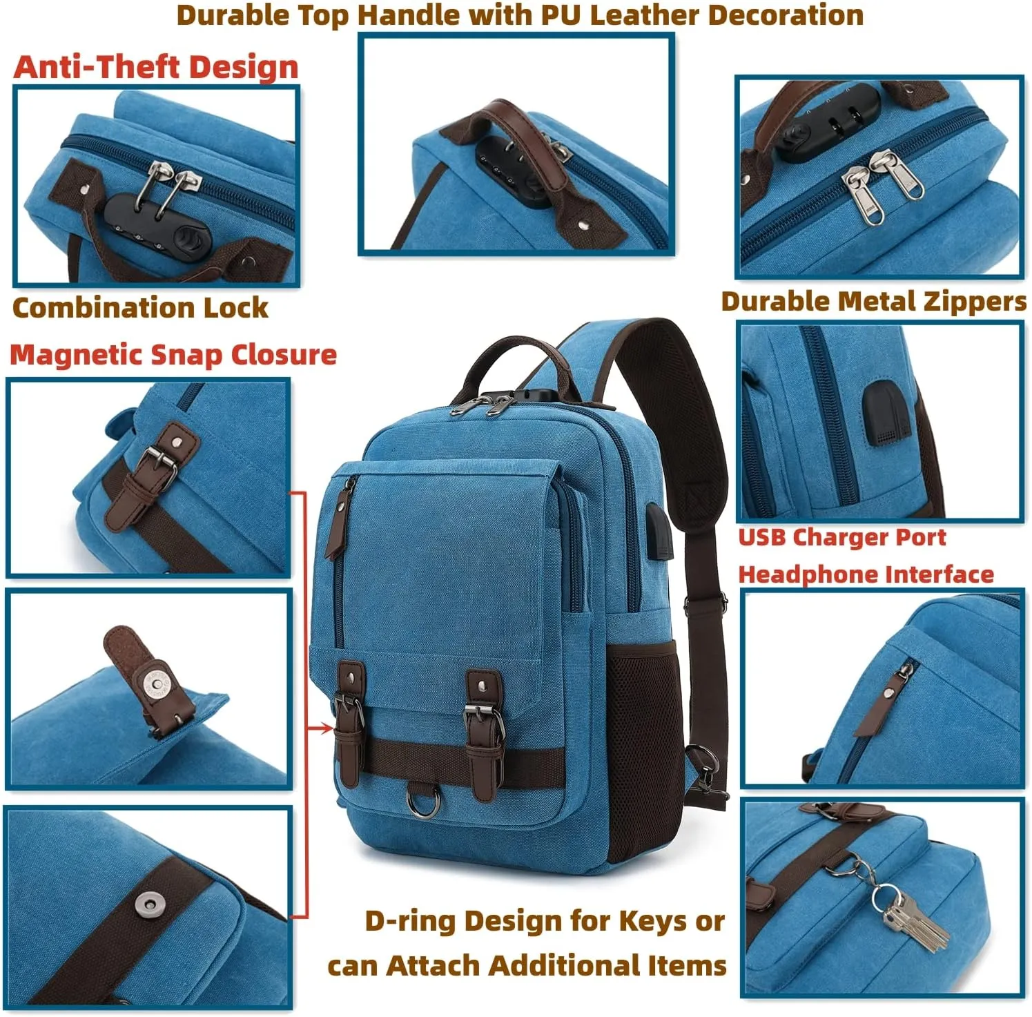Leaper Retro Crossbody Bag Sling Bag Canvas Messenger Bag for Men Women Shoulder Bag Crossbody Handbags Satchel Travel Bag